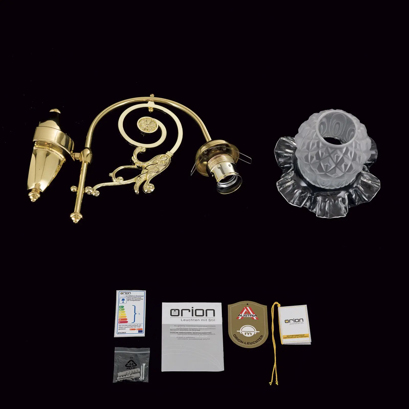 Zidna lampa RINGSTRASSE, sjajna mesingana završna obrada sa dekorisanim staklom - 8