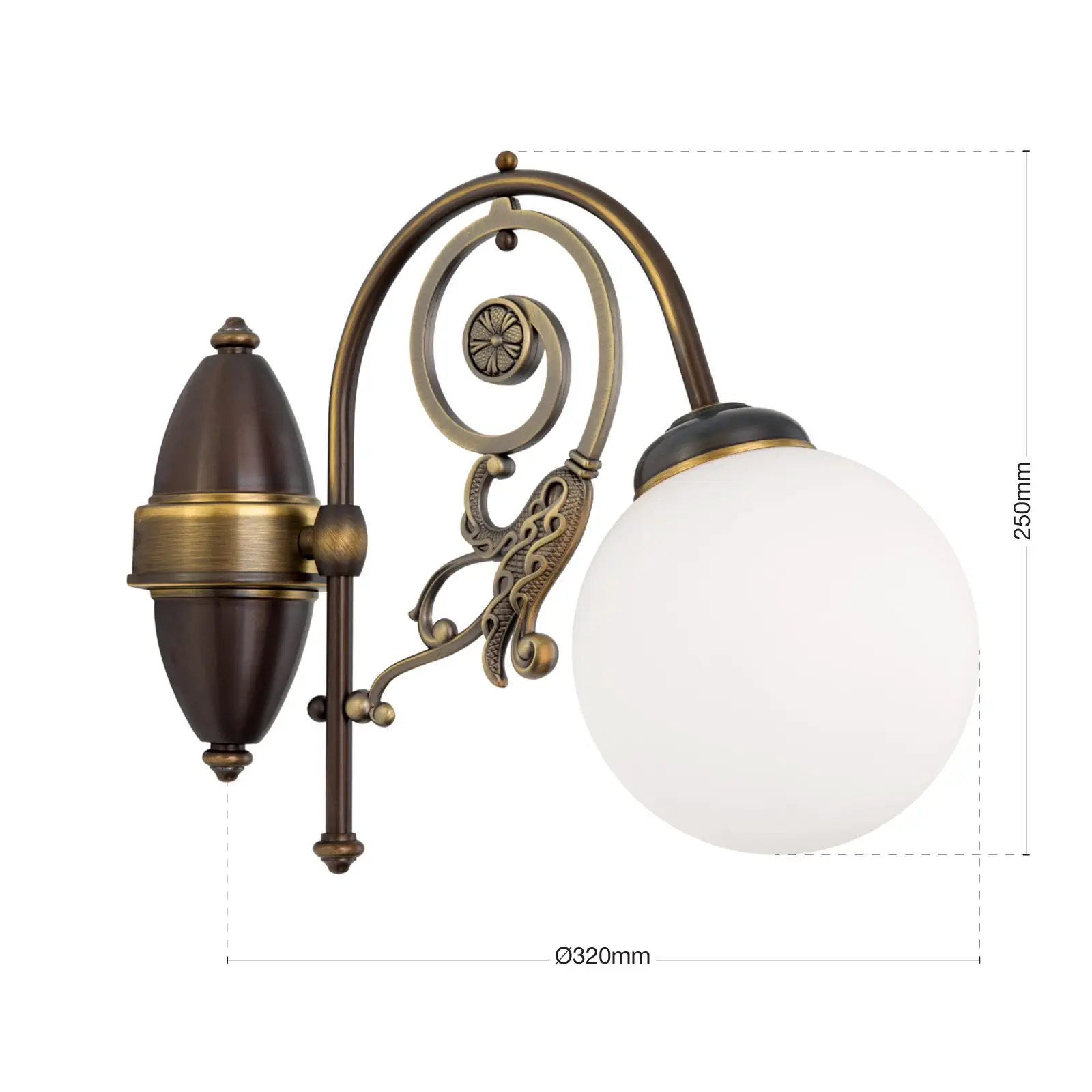 Zidna lampa RINGSTRASSE, sa starim mesingom i opal staklom - 7