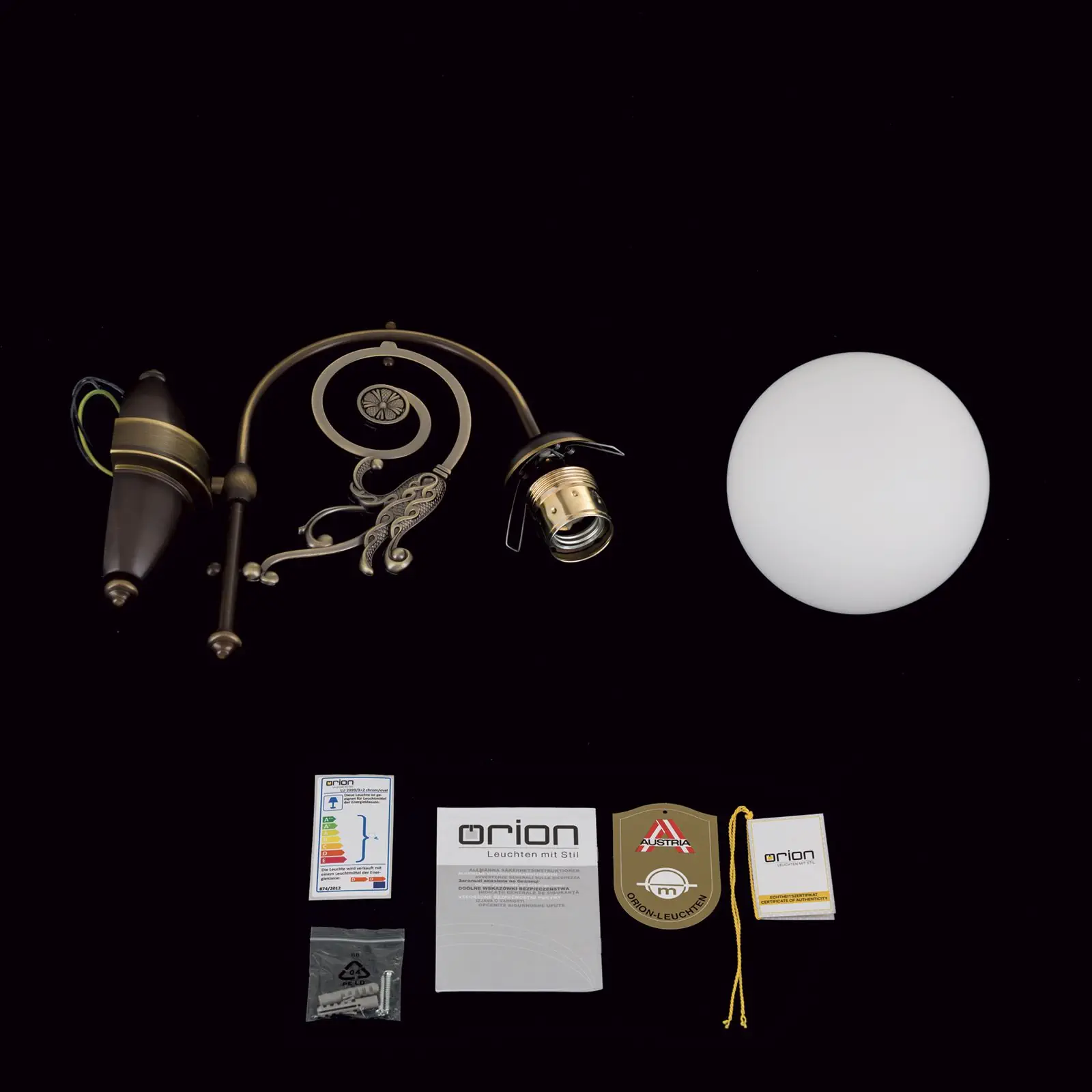 Zidna lampa RINGSTRASSE, sa starim mesingom i opal staklom - 8