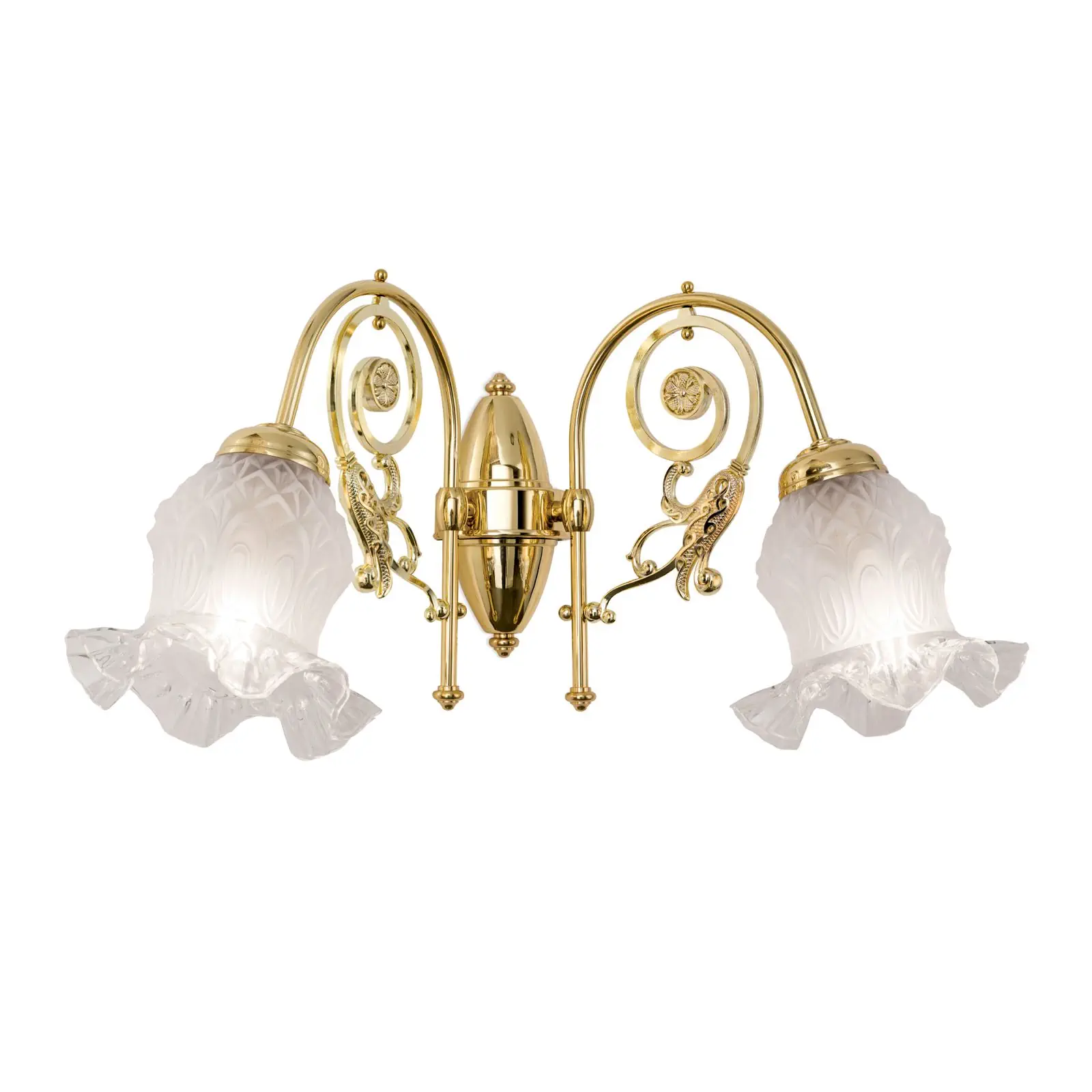 Dupla zidna lampa RINGSTRASSE, sjajna mesingana završna obrada sa dekorativnim staklom - 4