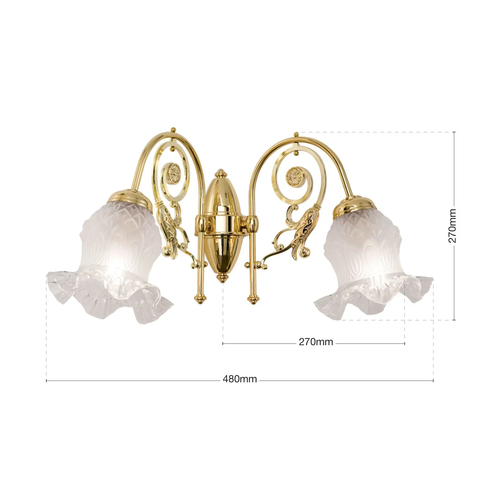 Dupla zidna lampa RINGSTRASSE, sjajna mesingana završna obrada sa dekorativnim staklom - 7