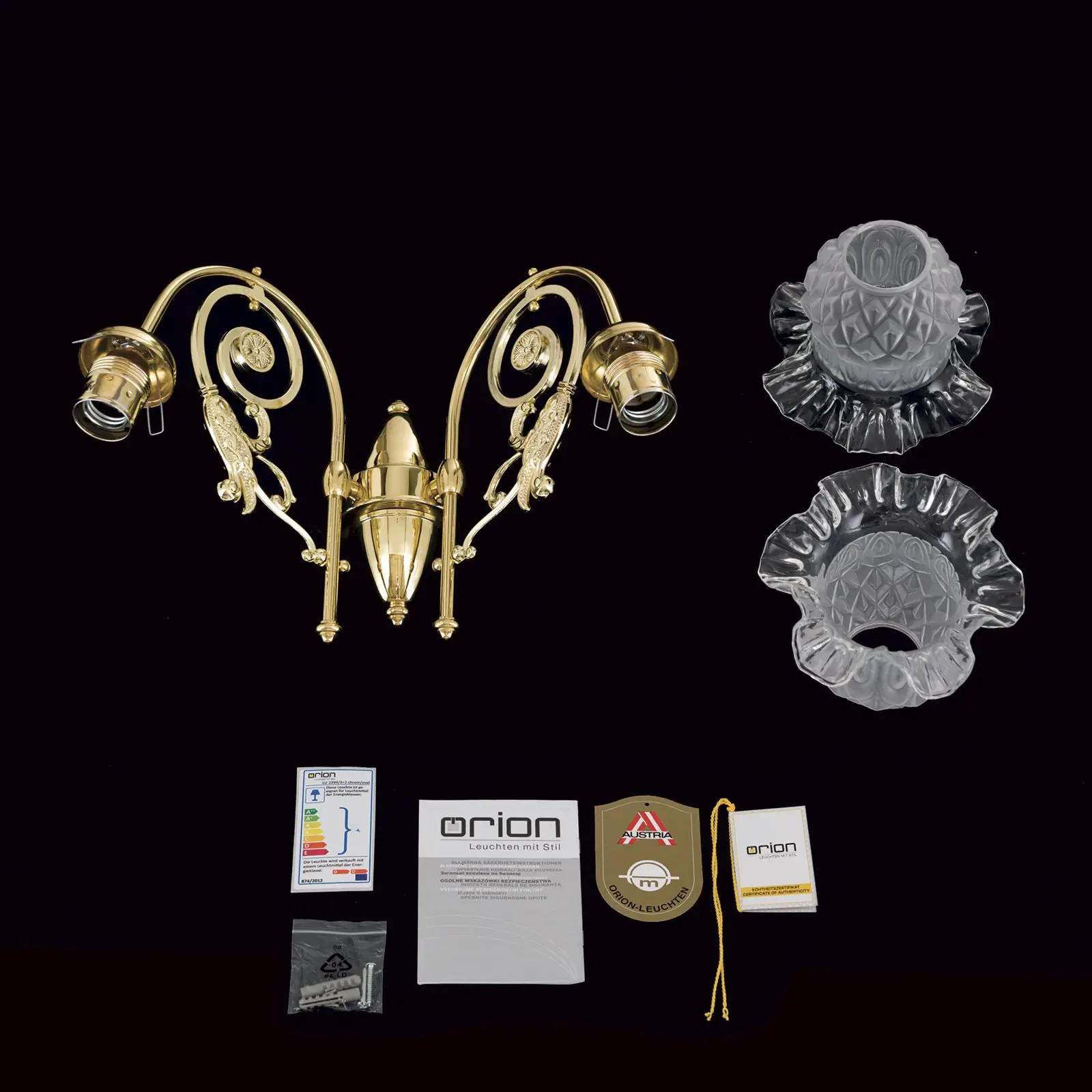 Dupla zidna lampa RINGSTRASSE, sjajna mesingana završna obrada sa dekorativnim staklom - 8