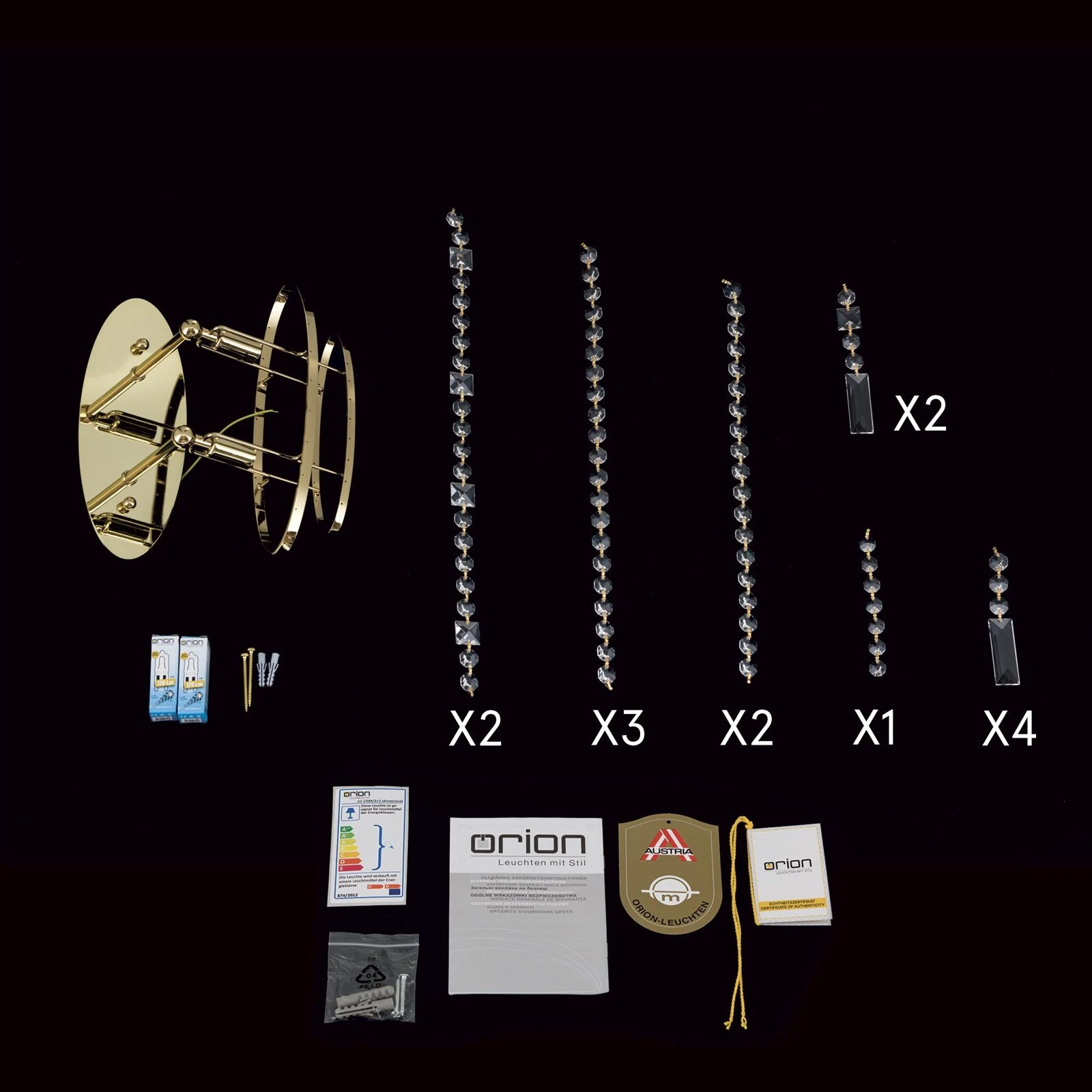 Zidna lampa KRISTALLDESIGN, pozlaćena 24-karatnim zlatom - 8