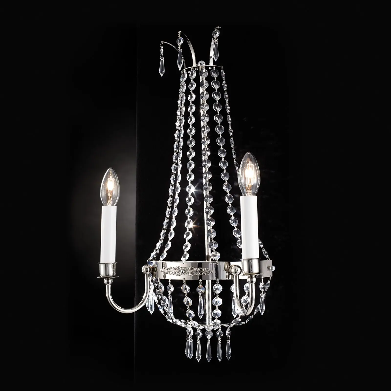 Zidna lampa sa krakom EMPIRE CRYSTAL, sa dva izvora svetla, antik srebro - 1