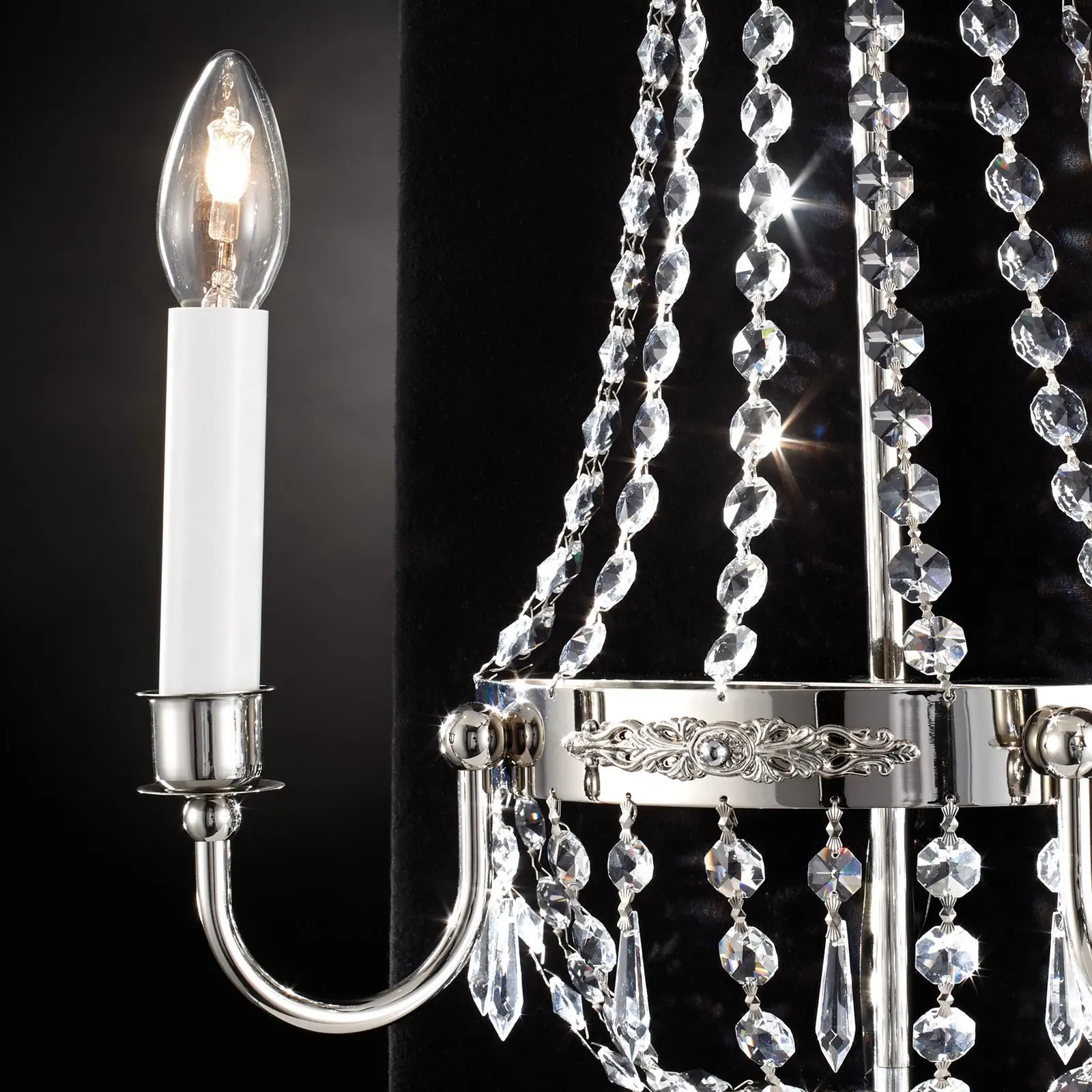 Zidna lampa sa krakom EMPIRE CRYSTAL, sa dva izvora svetla, antik srebro - 2