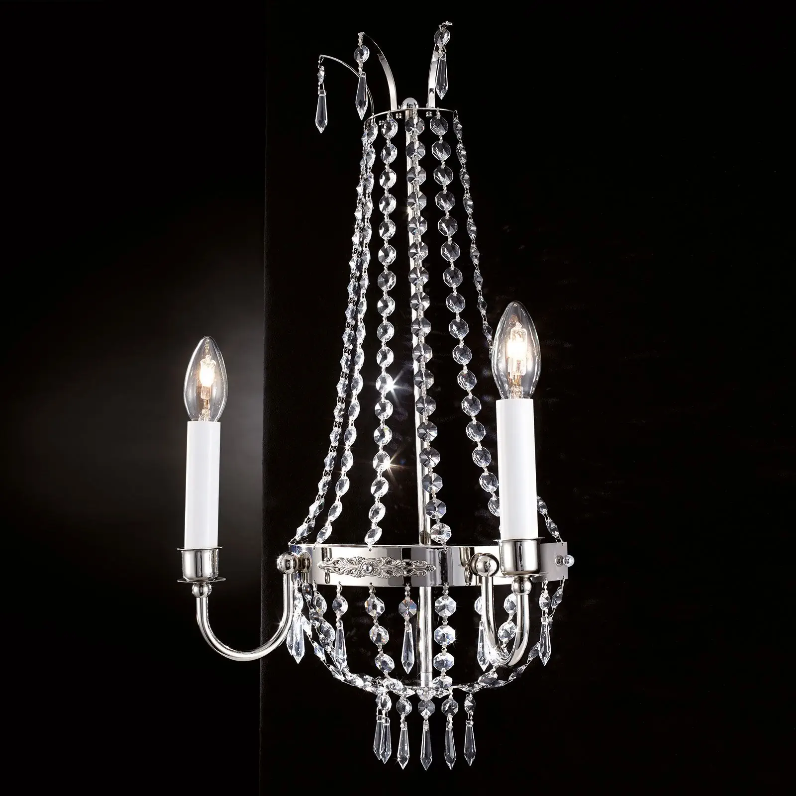 Zidna lampa sa krakom EMPIRE CRYSTAL, sa dva izvora svetla, antik srebro - 3