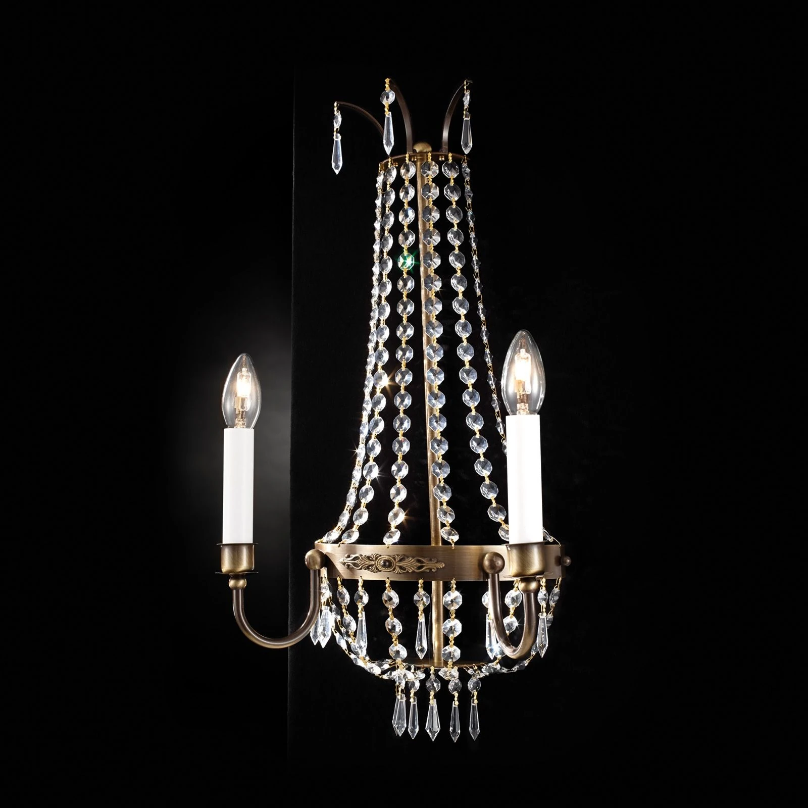Zidna lampa EMPIRE CRYSTAL, 2 izvora svetla, antik mesing - 1