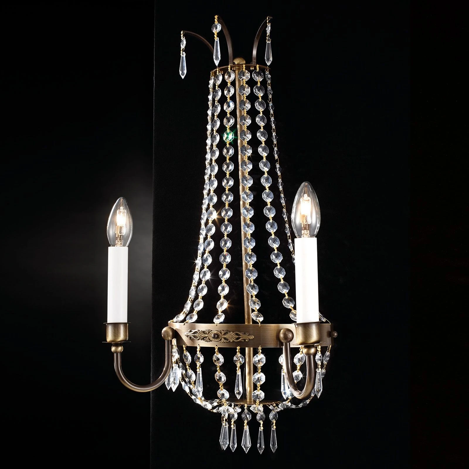 Zidna lampa EMPIRE CRYSTAL, 2 izvora svetla, antik mesing - 3
