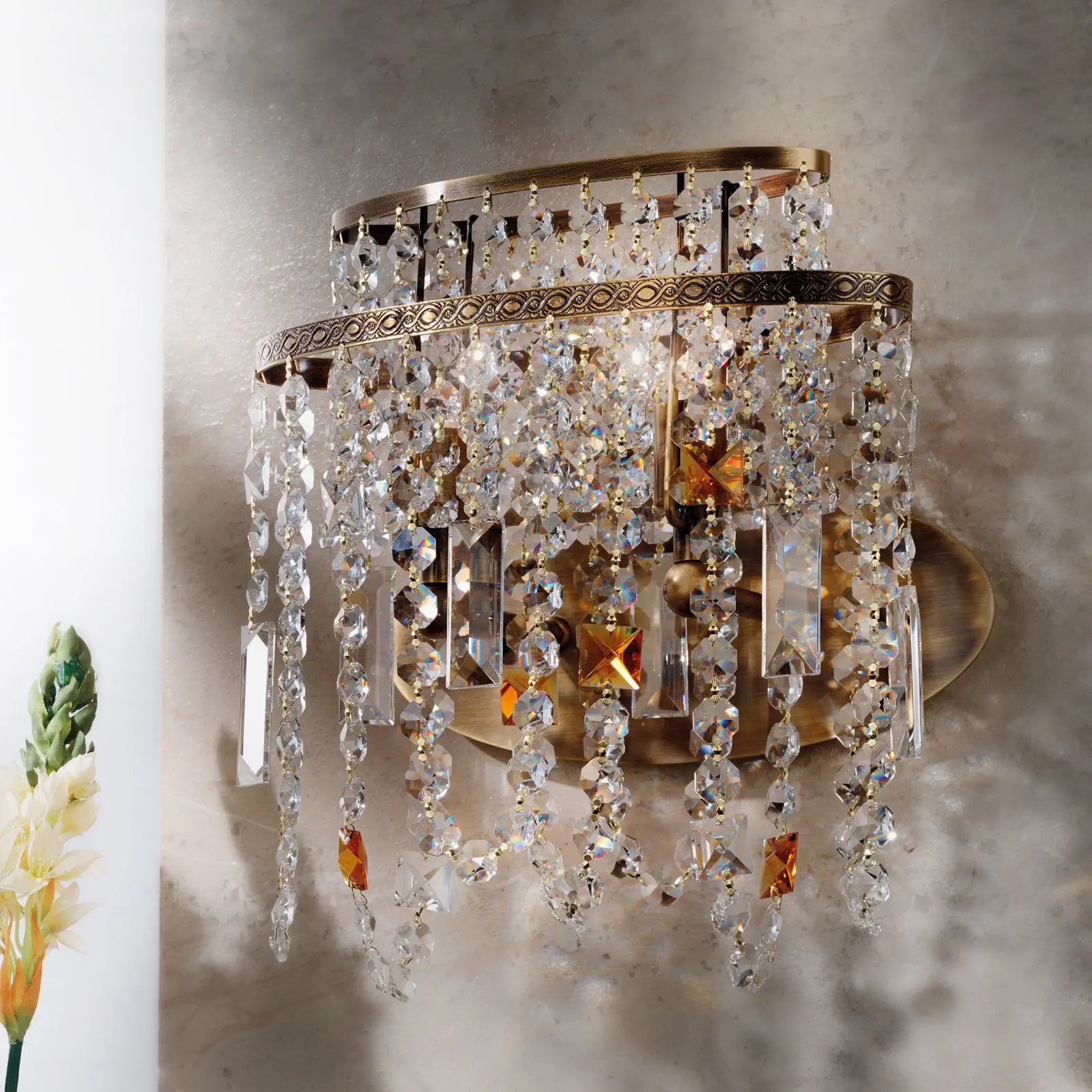 Zidna lampa KRISTALLDESIGN, sa dva izvora svetla, patina, 27 cm