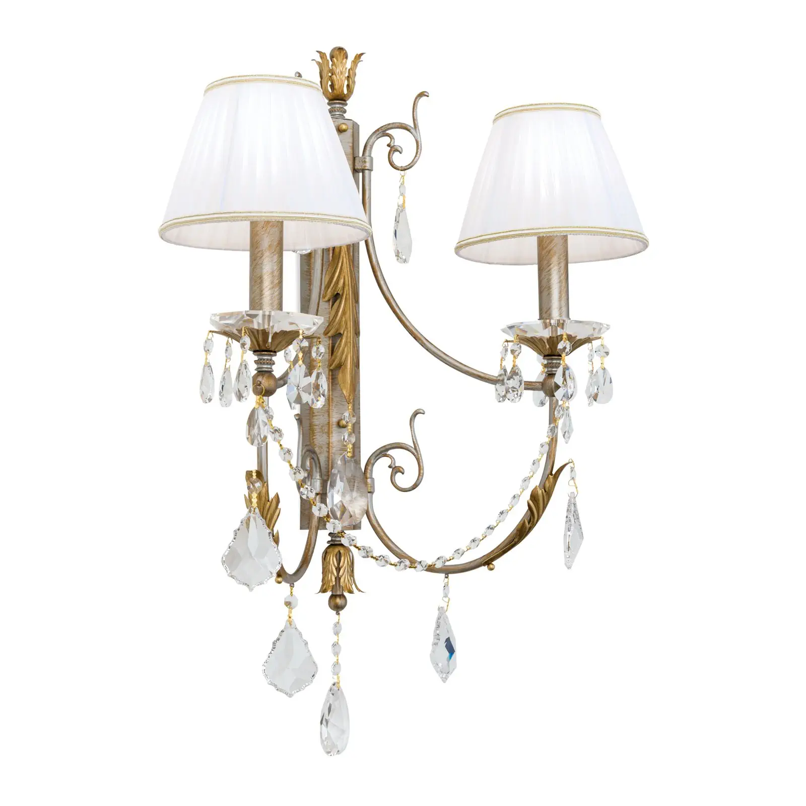 Zidna lampa MIRAMARE, srebrno-zlatna završna obrada, sa dva izvora svetla, sa belim organza abažurima - 4