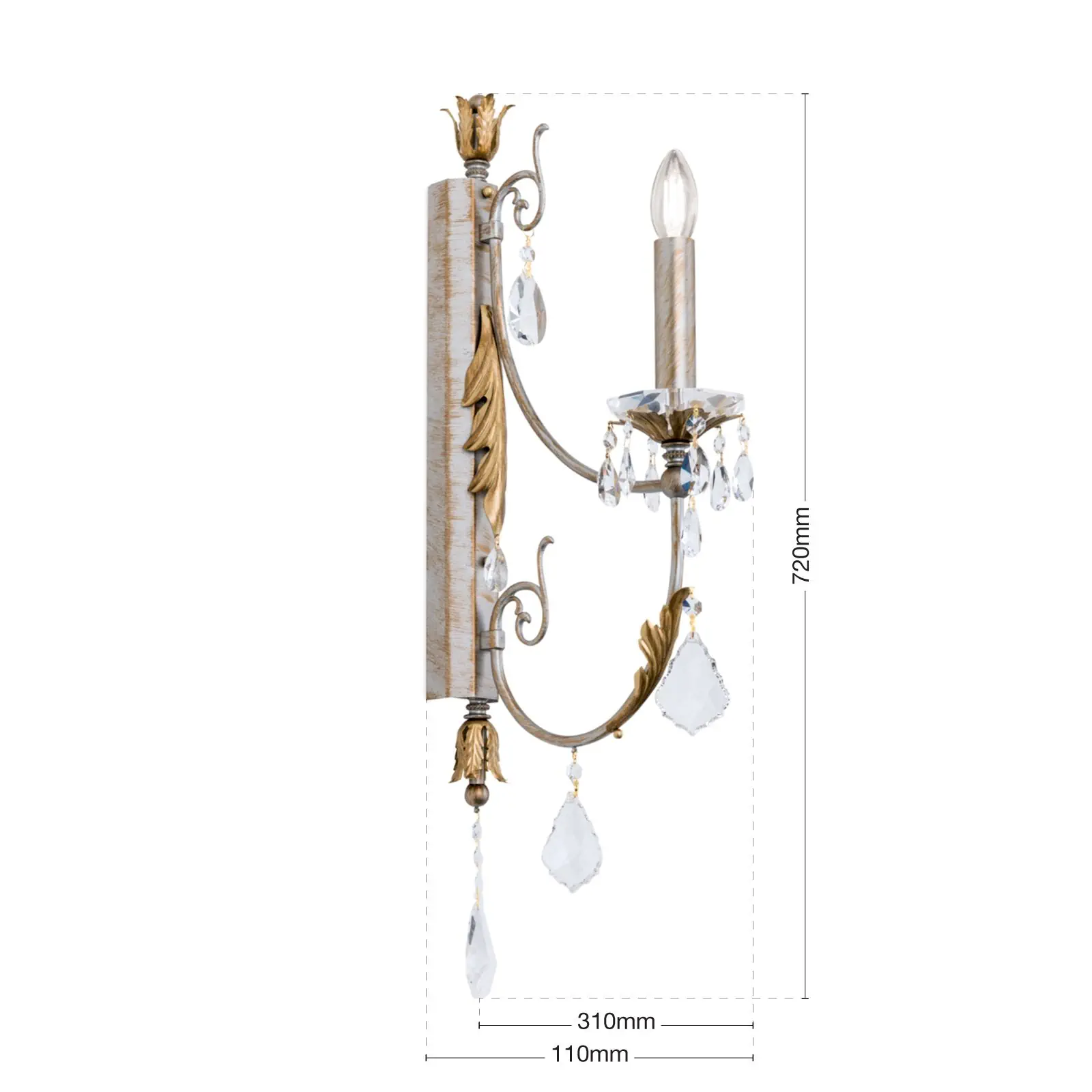 Zidna lampa MIRAMARE, srebrno-zlatna završna obrada, sa jednim izvorom svetla, bez abažura - 7