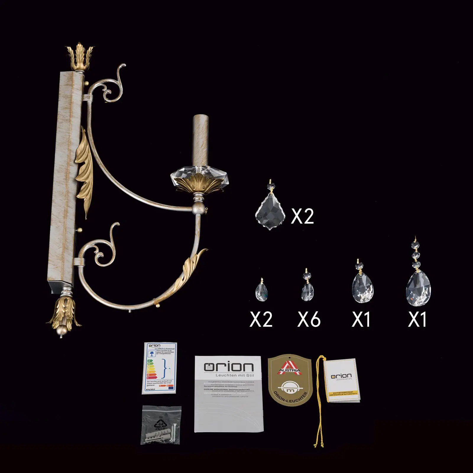 Zidna lampa MIRAMARE, srebrno-zlatna završna obrada, sa jednim izvorom svetla, bez abažura - 8