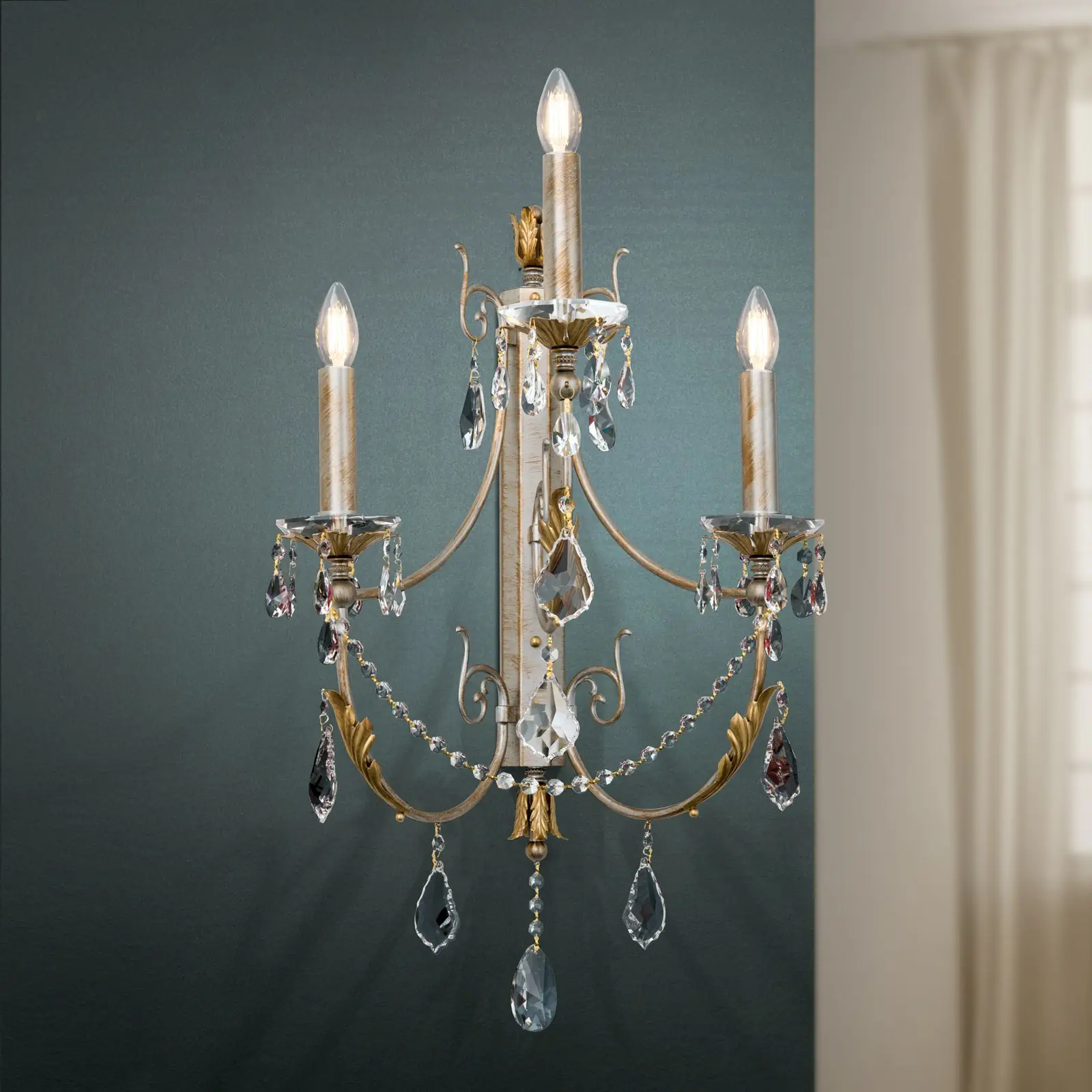 Zidna lampa MIRAMARE, srebrno-zlatna završna obrada, sa tri izvora svetla, bez abažura - 2