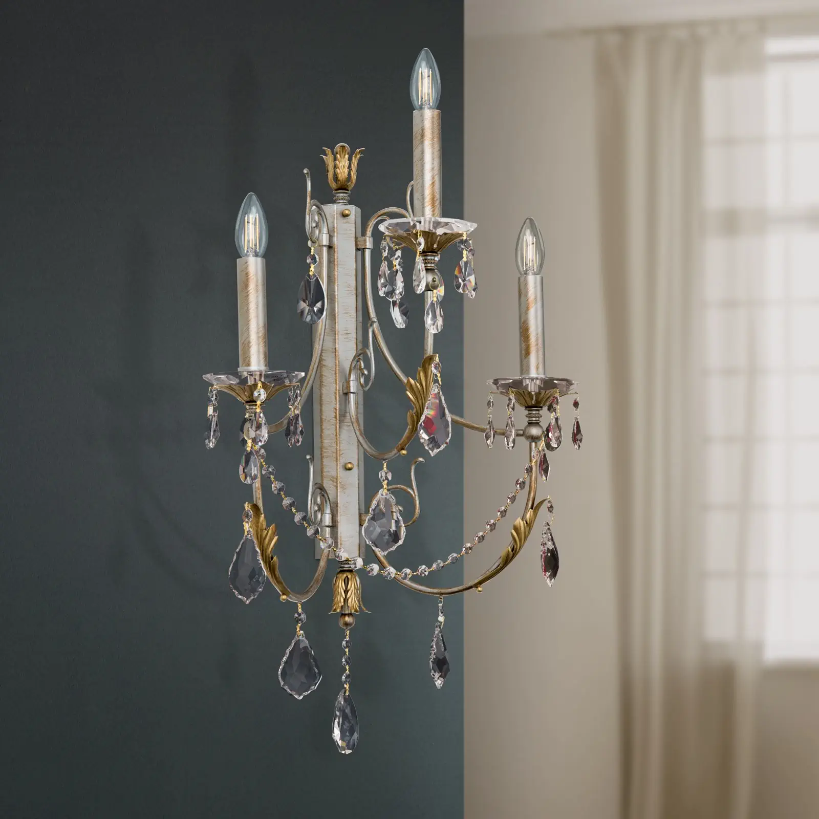 Zidna lampa MIRAMARE, srebrno-zlatna završna obrada, sa tri izvora svetla, bez abažura - 3