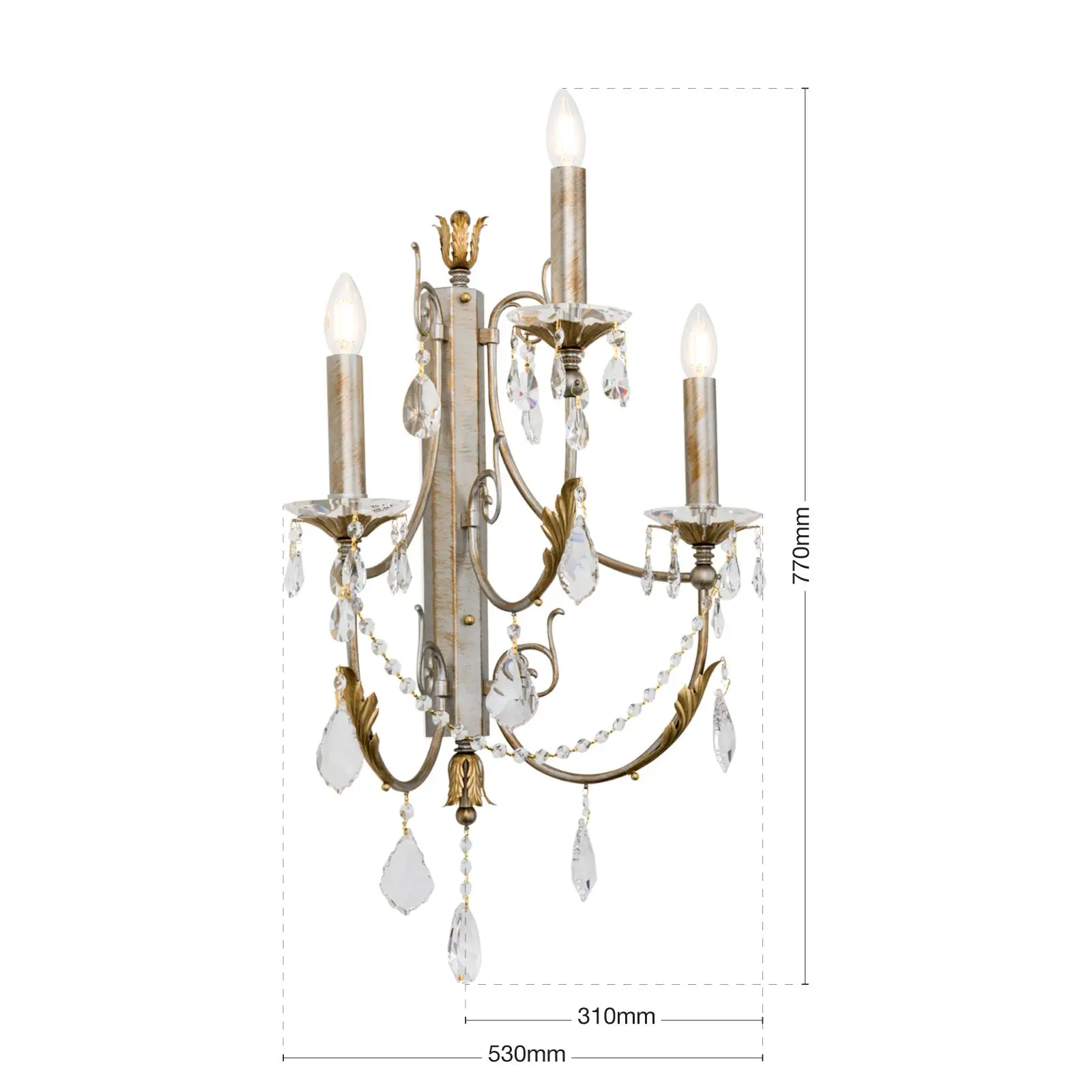 Zidna lampa MIRAMARE, srebrno-zlatna završna obrada, sa tri izvora svetla, bez abažura - 7