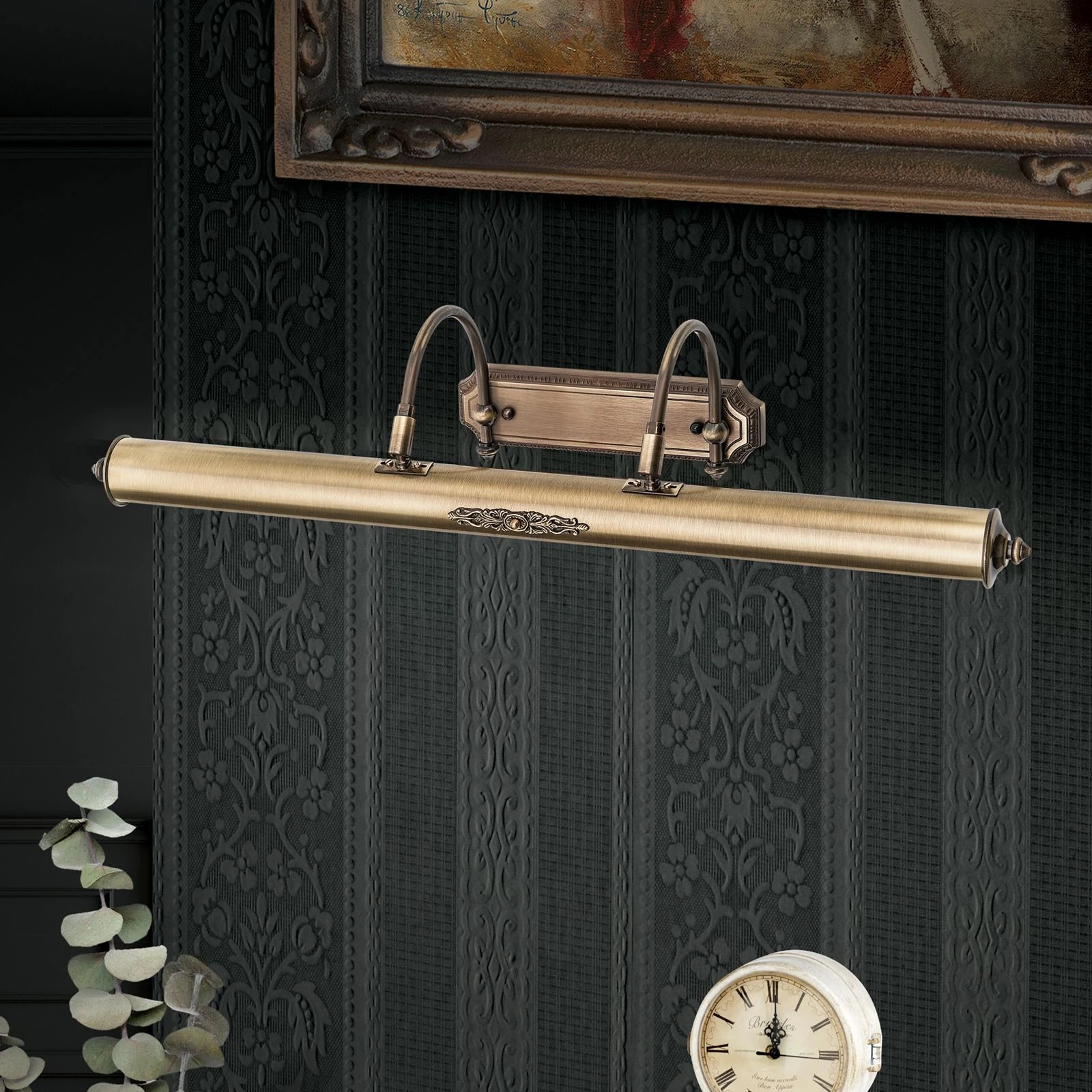 Zidna lampa BILDERLEUCHTE sa dekorom od mesinga, antik mesing, velika