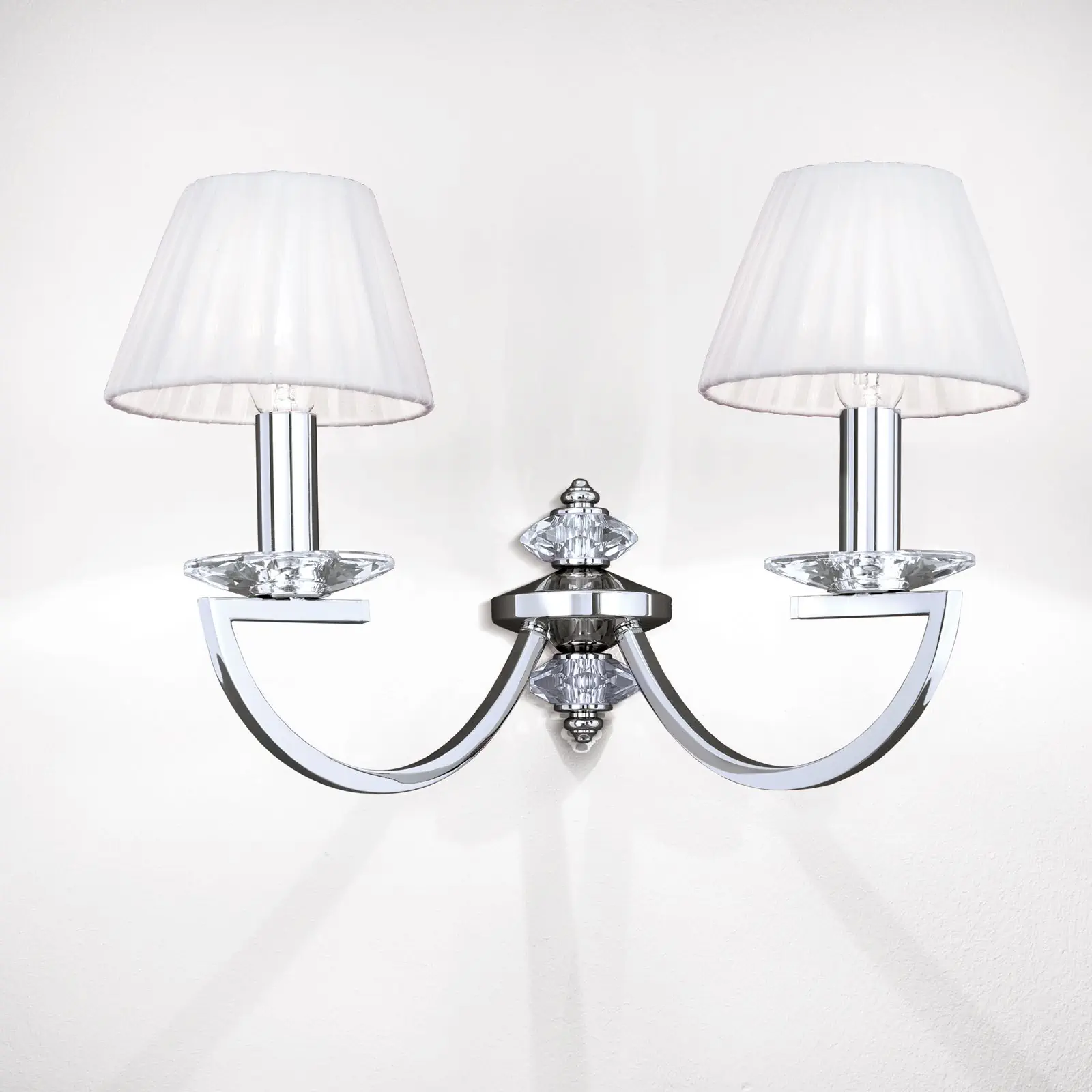 Zidna lampa AVALA, sa dva izvora svetla, niklovana sa belim abažurima - 4