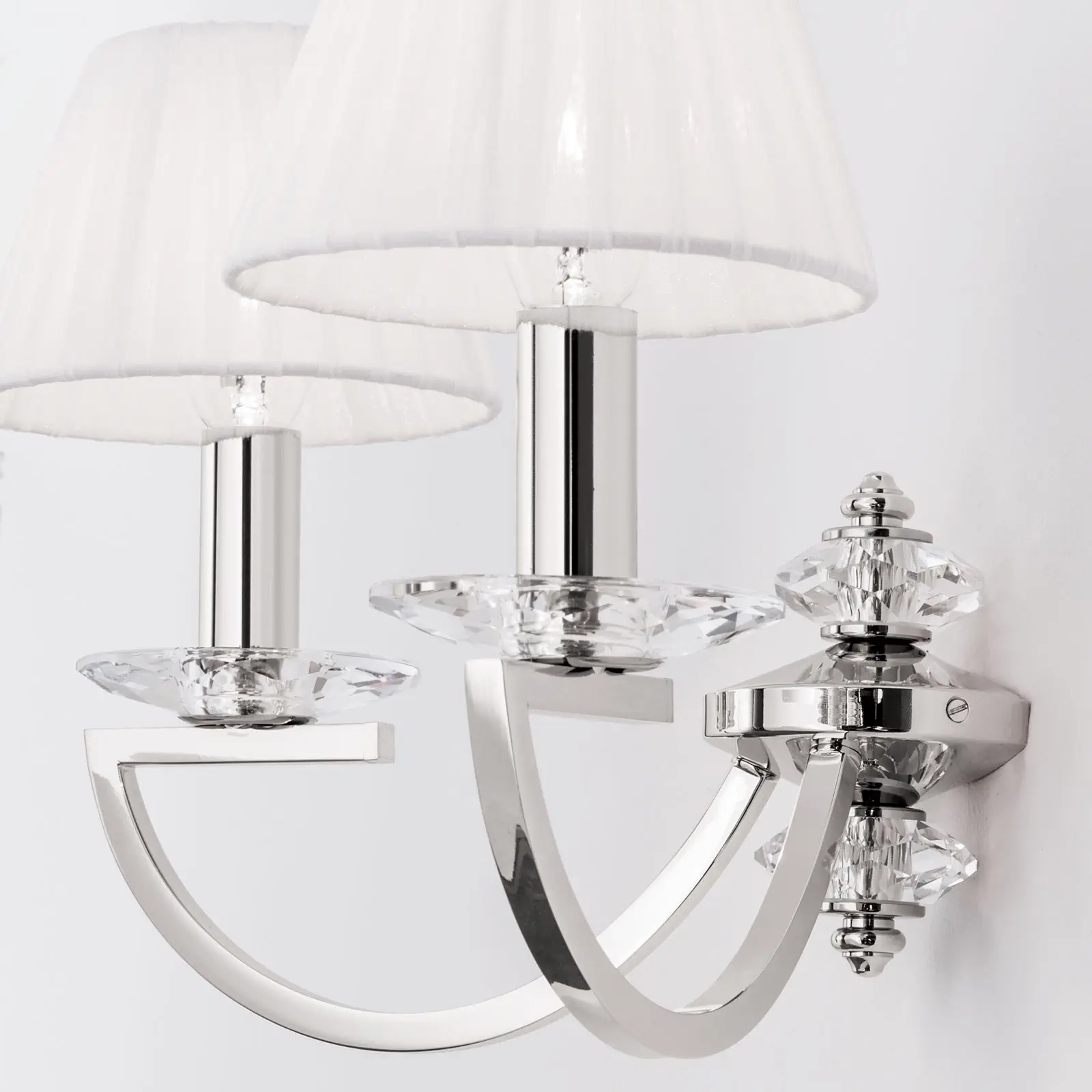 Zidna lampa AVALA, sa dva izvora svetla, niklovana sa belim abažurima - 5