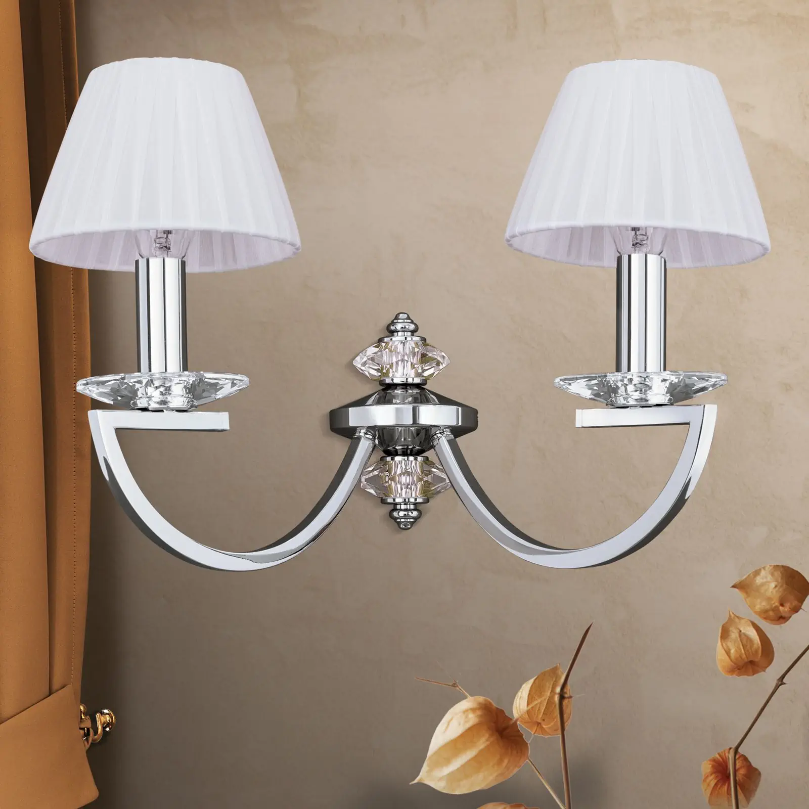 Zidna lampa AVALA, sa dva izvora svetla, niklovana sa belim abažurima - 7