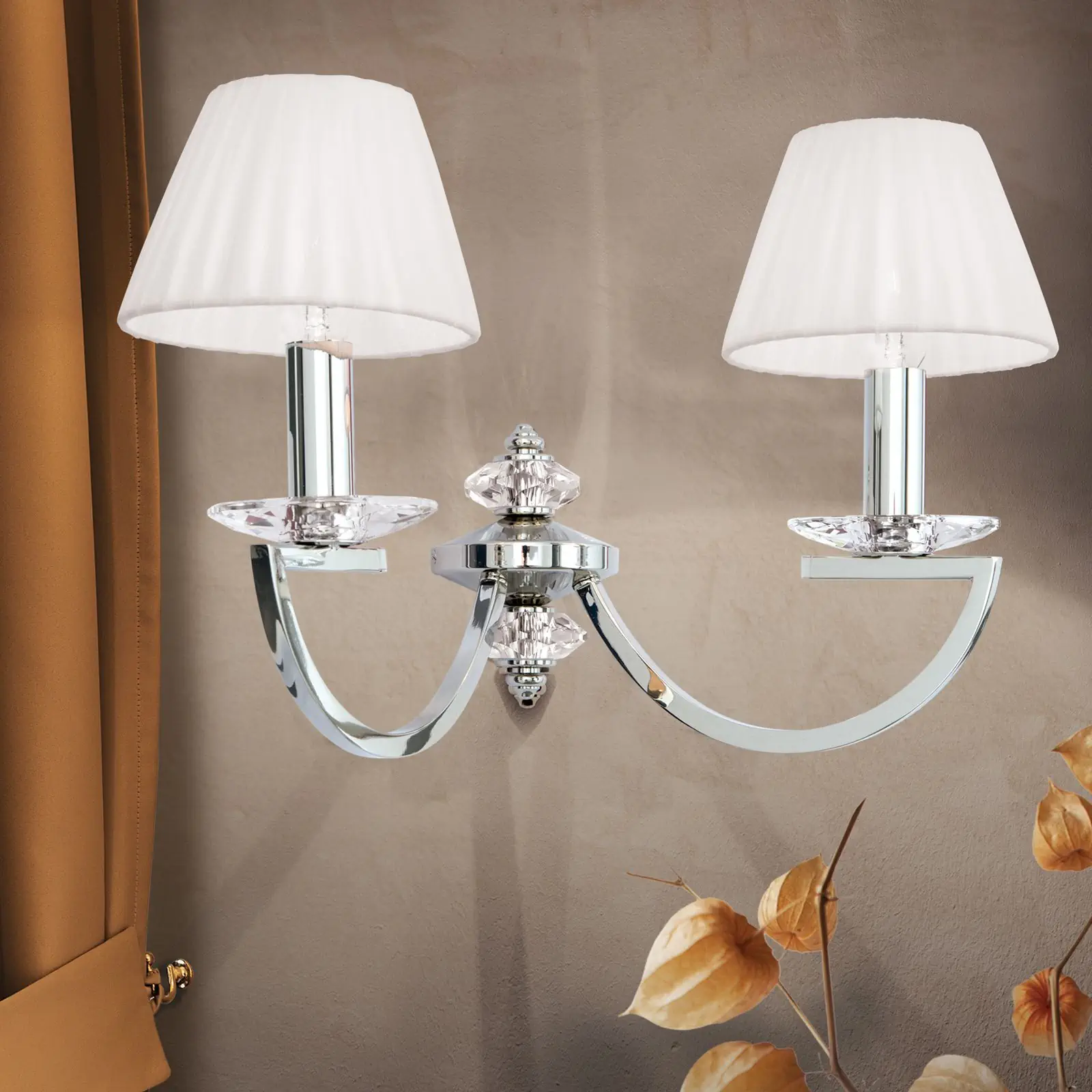 Zidna lampa AVALA, sa dva izvora svetla, niklovana sa belim abažurima - 8