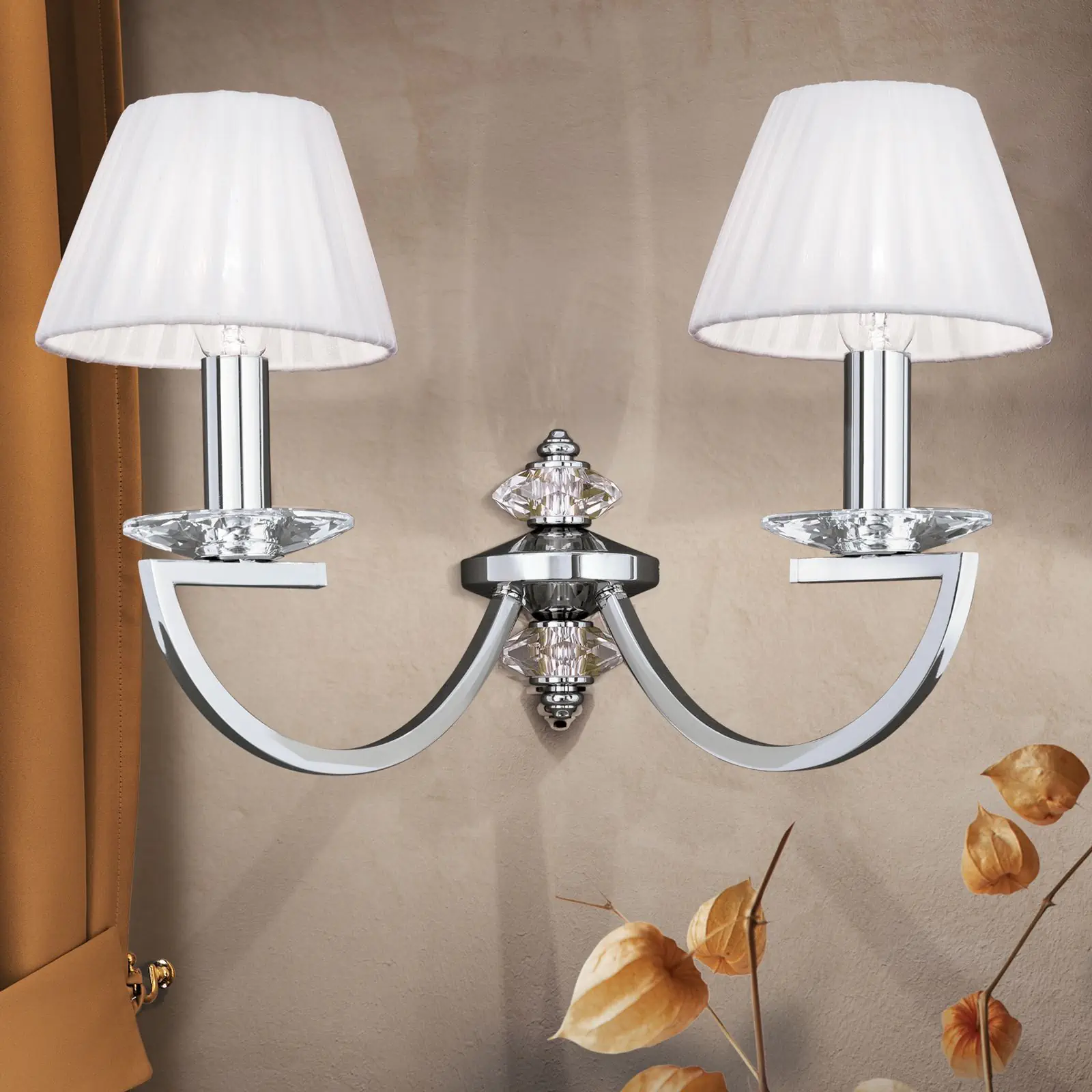 Zidna lampa AVALA, sa dva izvora svetla, niklovana sa belim abažurima - 9