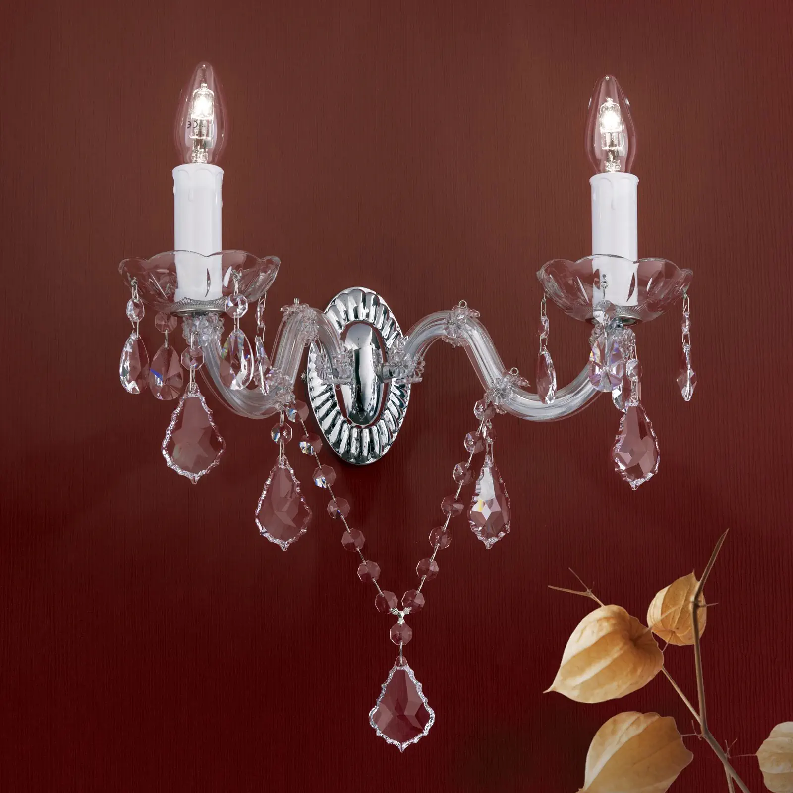 Zidna lampa THERESA, sa dva izvora svetla, srebrna, sa Asfour kristalima - 1