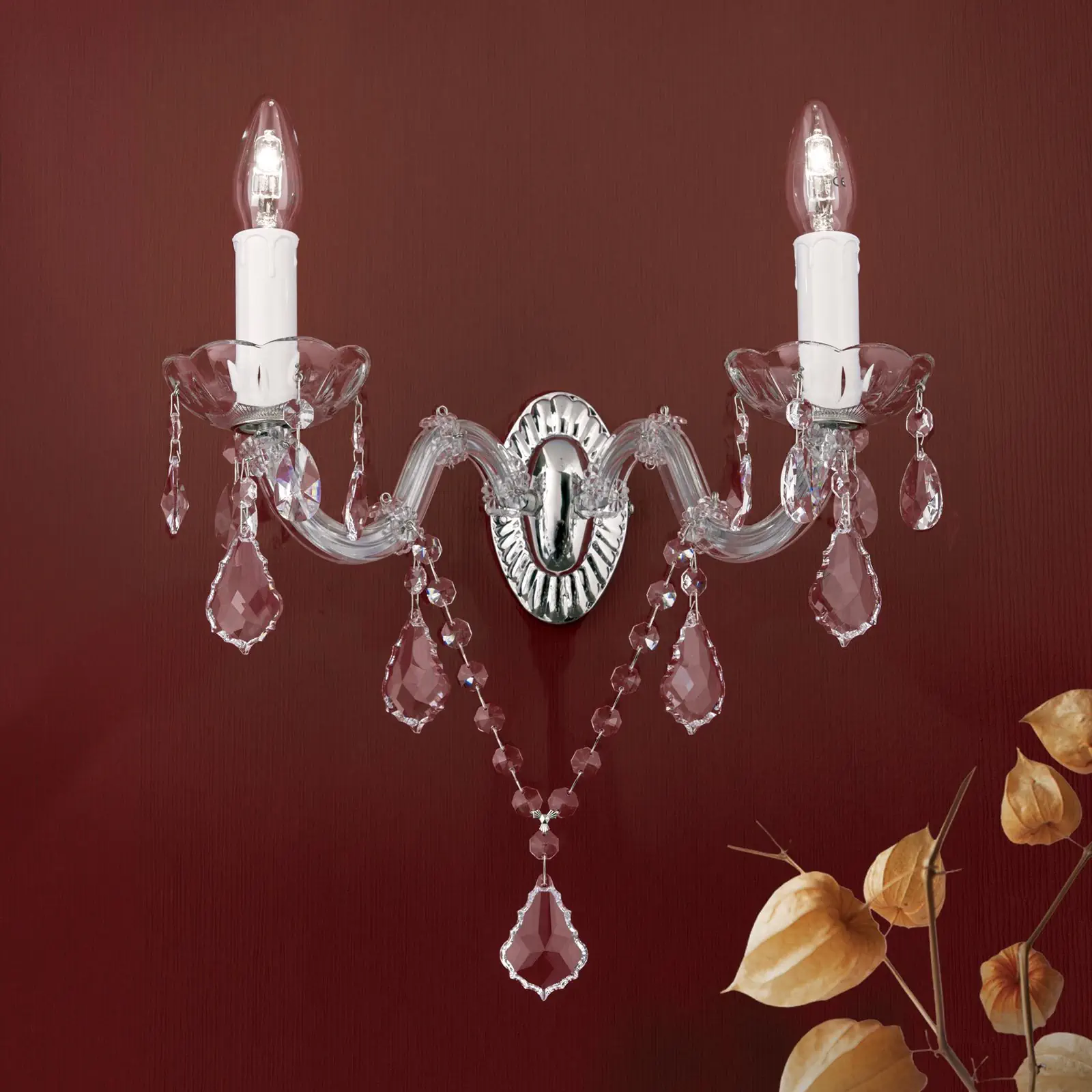 Zidna lampa THERESA, sa dva izvora svetla, srebrna, sa Asfour kristalima - 2