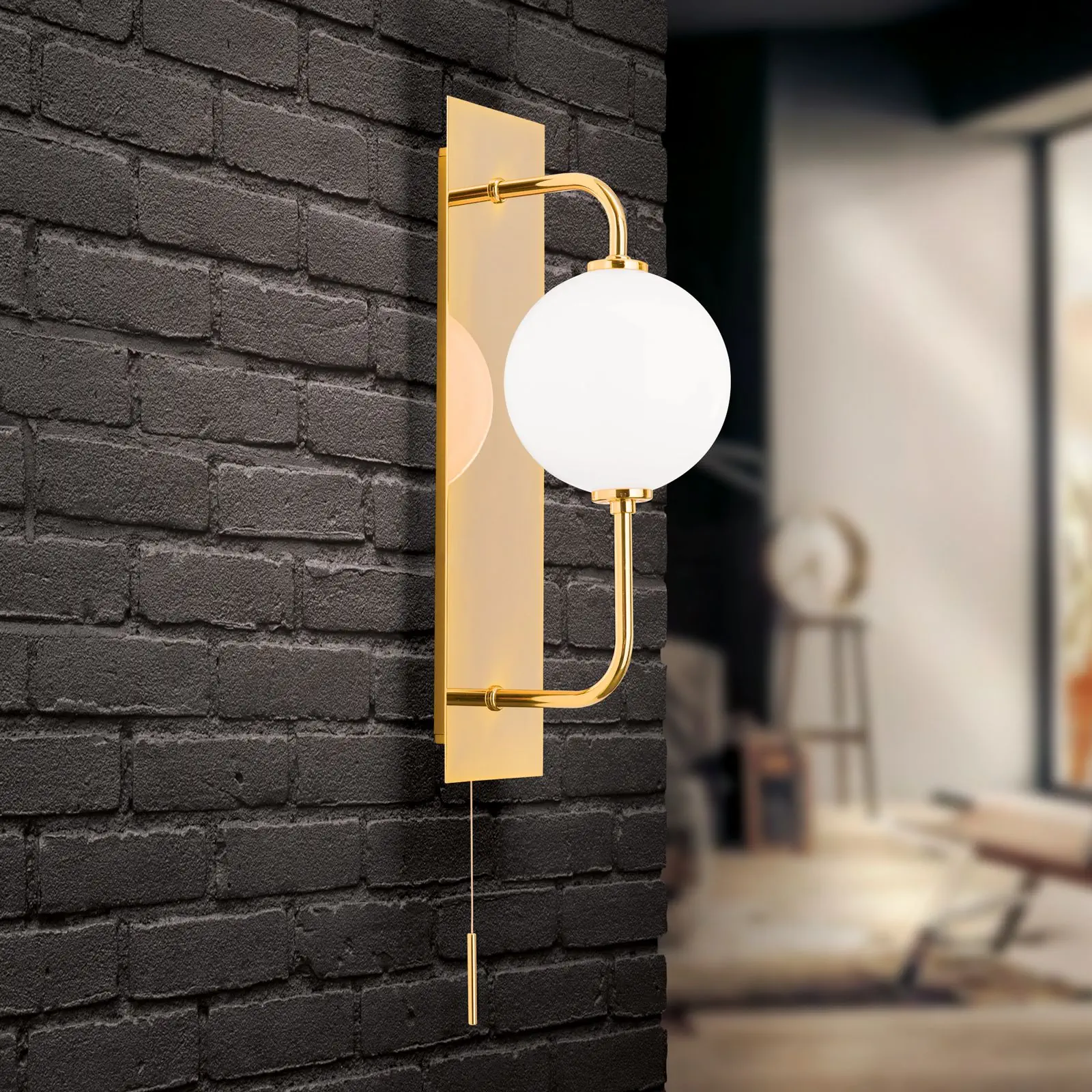 Zidna lampa PIPES, zlatna, sa sjajnim opal staklom - 8