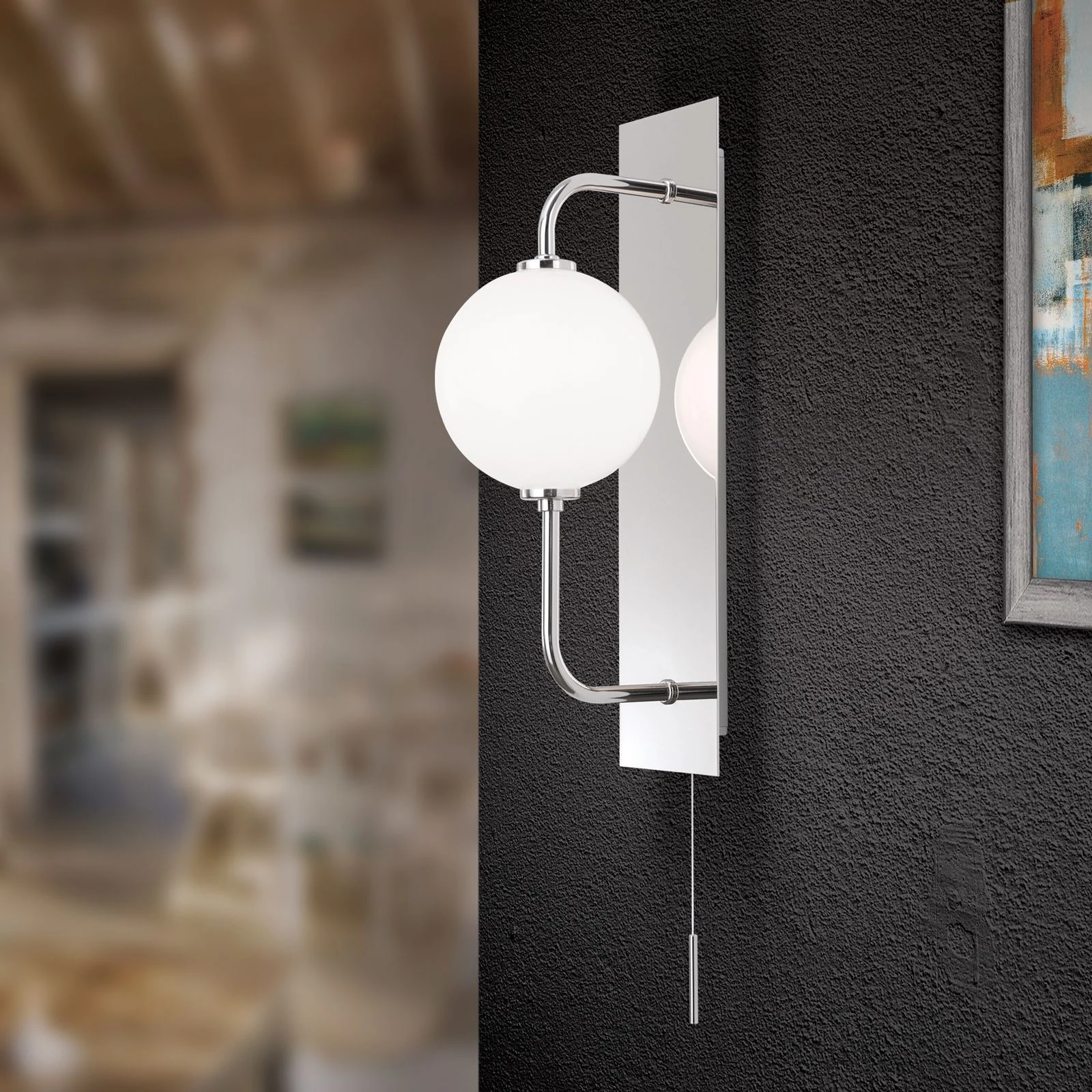 Zidna lampa PIPES, sjajni nikal, sa sjajnim opal staklom - 8