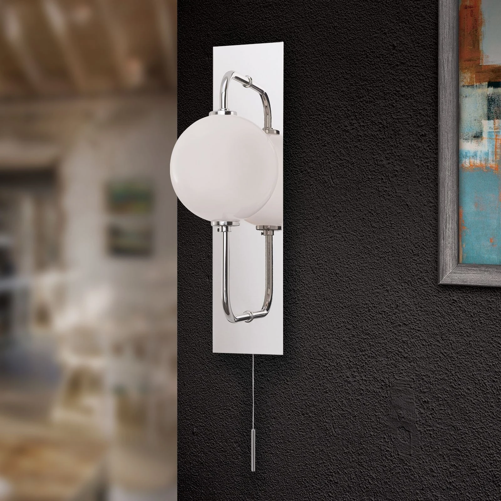 Zidna lampa PIPES, sjajni nikal, sa sjajnim opal staklom - 9