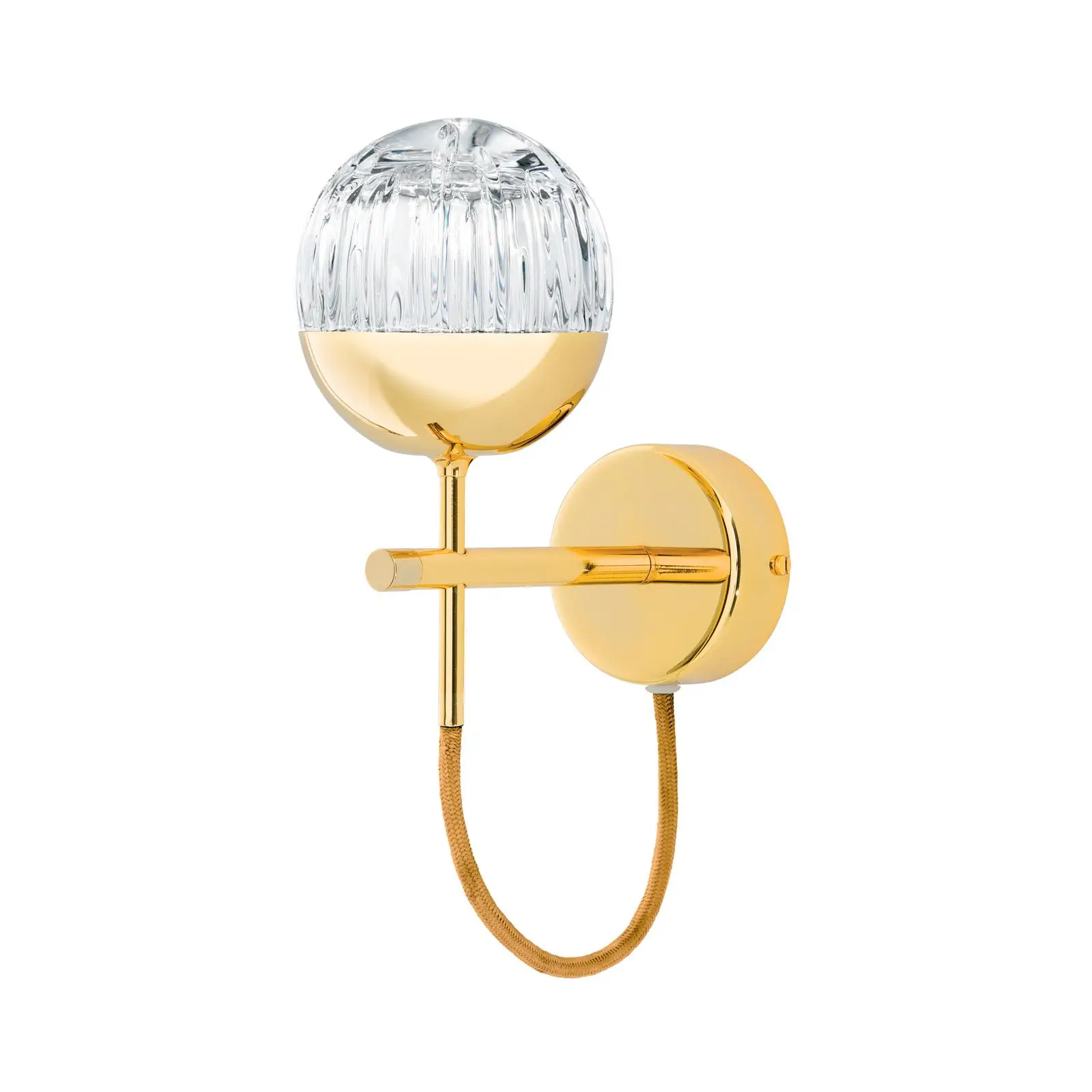 Zidna lampa BALL, pozlaćena, sa zlatnim dekorativnim kablom i providnim kristalnim staklom sa line cut brušenjem - 4