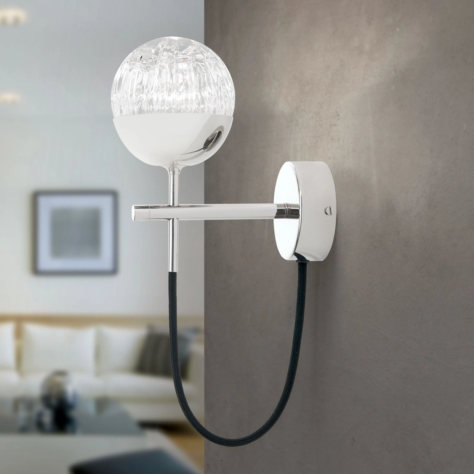 Zidna lampa BALL sa tekstilnim kablom, niklovana, prozirno kristalno staklo (ručno sečeno) - 10