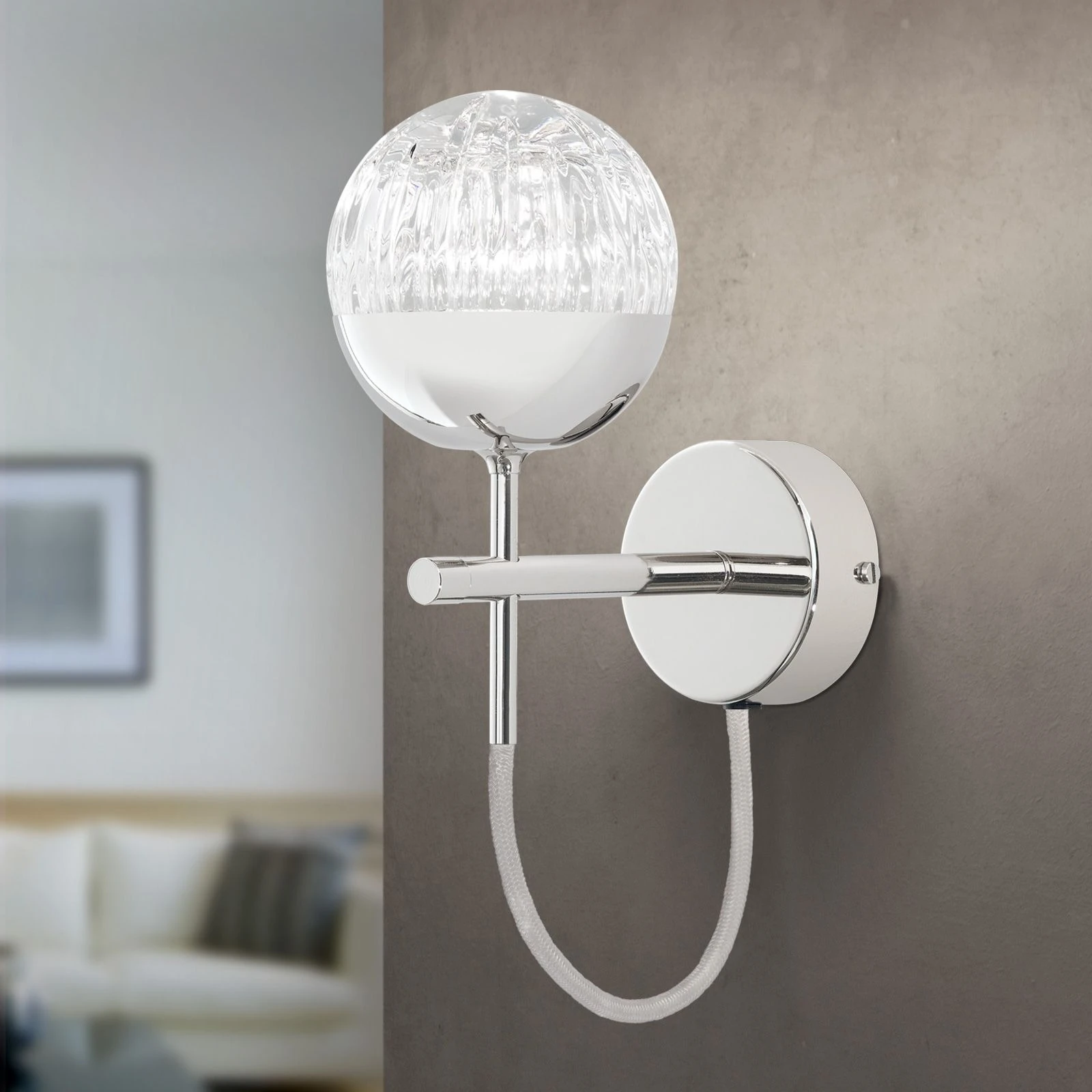 Zidna lampa BALL sa tekstilnim kablom, niklovana, prozirno kristalno staklo (ručno sečeno) - 2