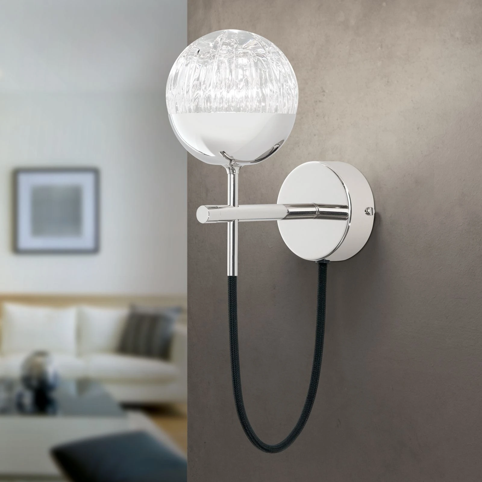 Zidna lampa BALL sa tekstilnim kablom, niklovana, prozirno kristalno staklo (ručno sečeno) - 8