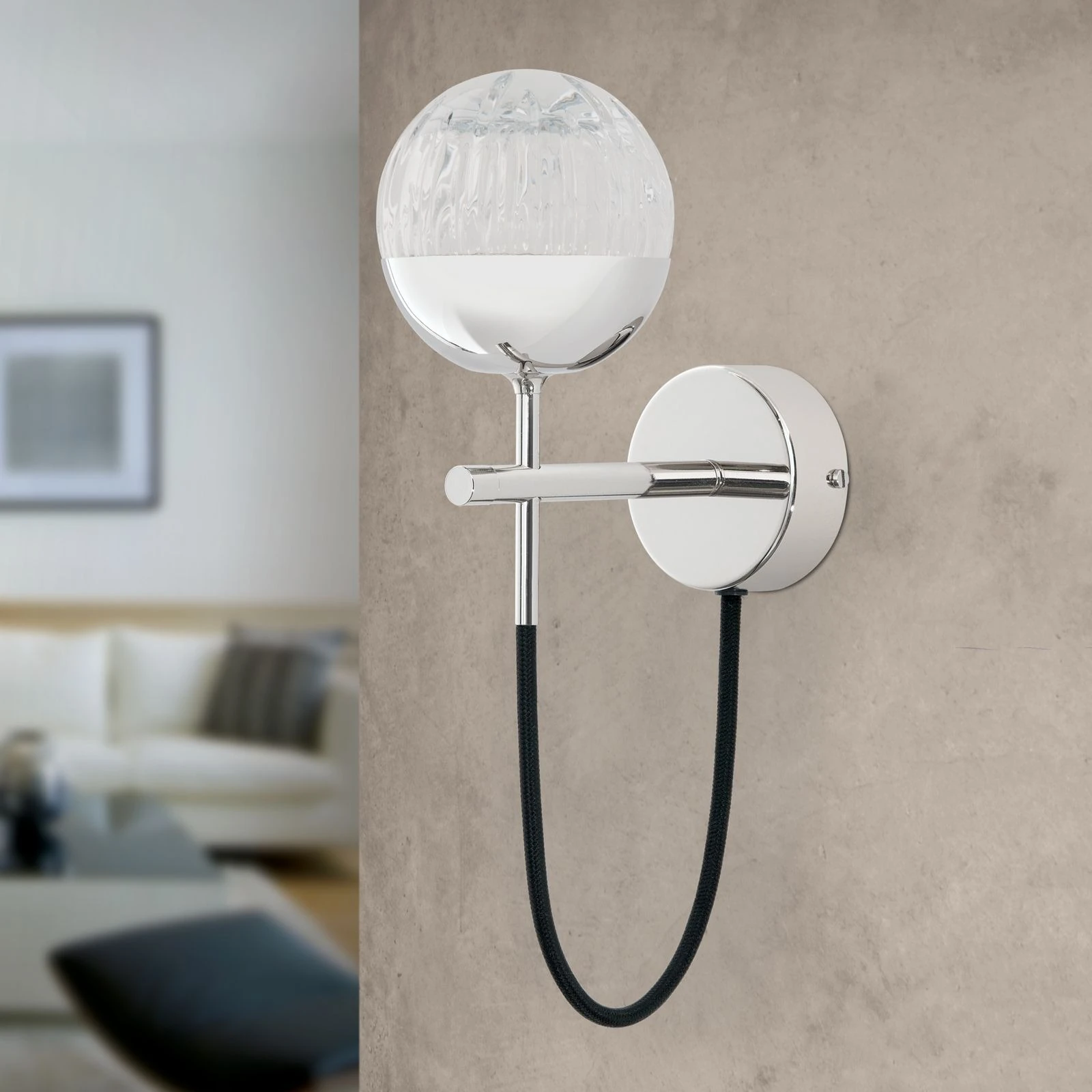 Zidna lampa BALL sa tekstilnim kablom, niklovana, prozirno kristalno staklo (ručno sečeno) - 9