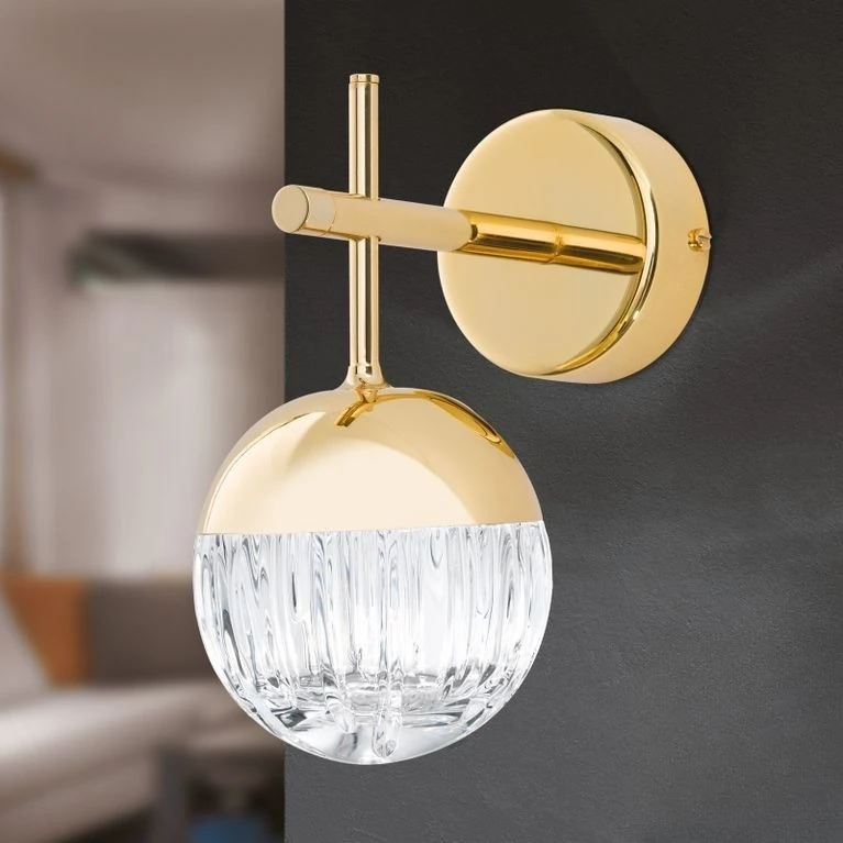 Zidna lampa BALL, 24-karatno pozlaćena, prozirno kristalno staklo (ručno sečeno)
