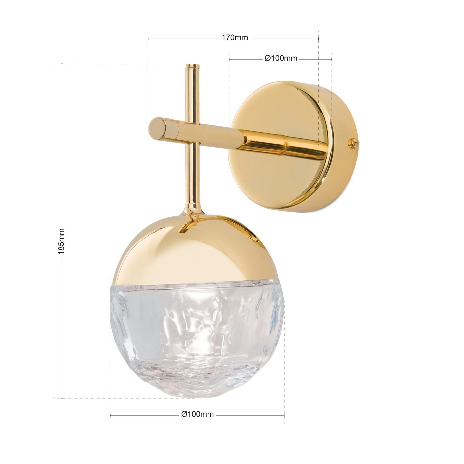 Zidna lampa BALL, 24-karatno pozlaćena, prozirno kristalno staklo (ručno sečeno) - 5