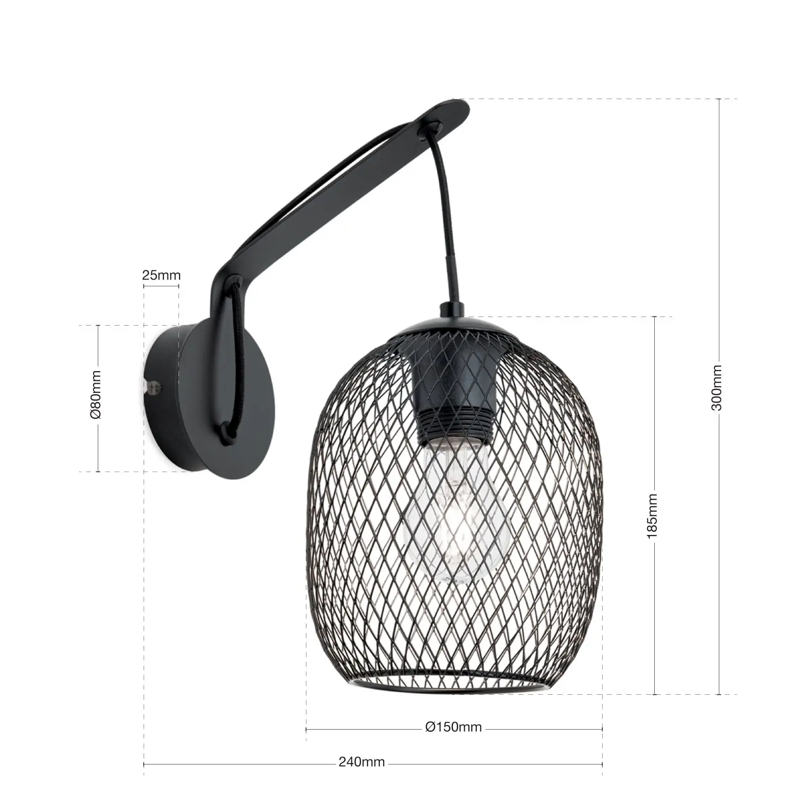 Zidna lampa GEORGINA sa kavez abažurima, crna - 7