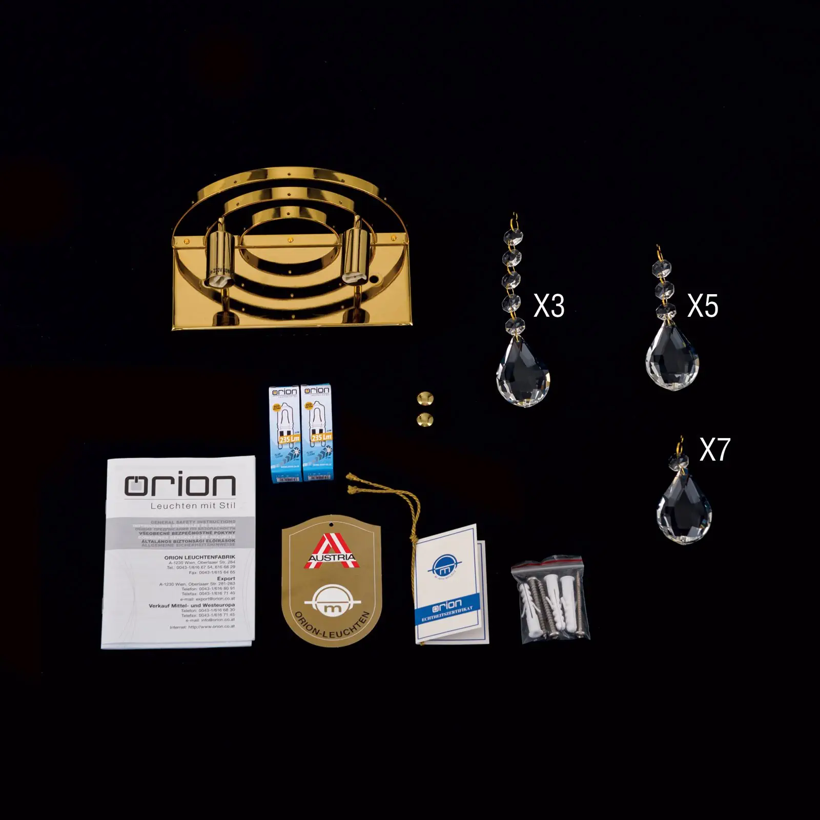 Zidna lampa CELESTE, sa tri izvora svetla, pozlaćeno - 8