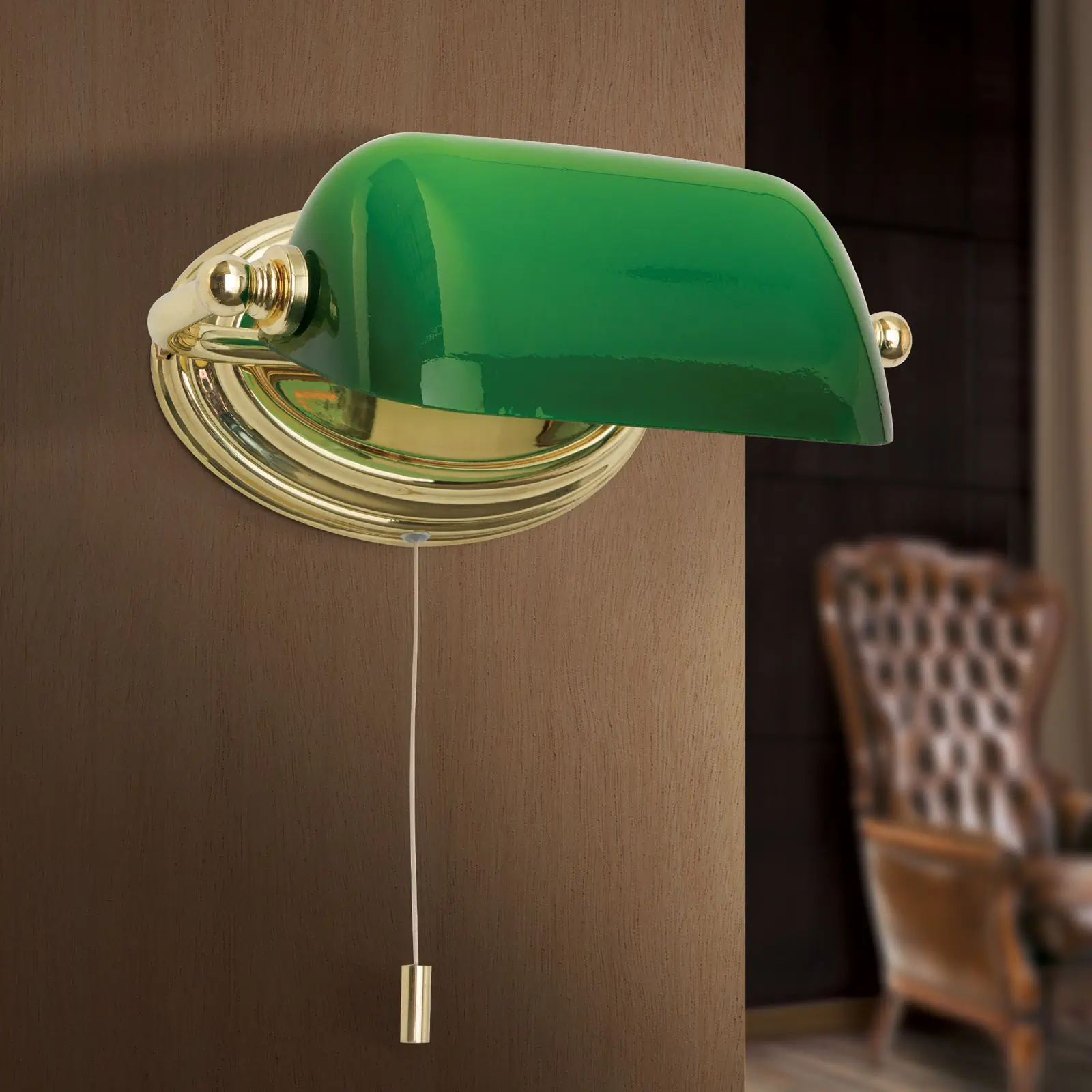 Zidna lampa HARVARD, mesing, sa zelenim staklenim abažurom - 3