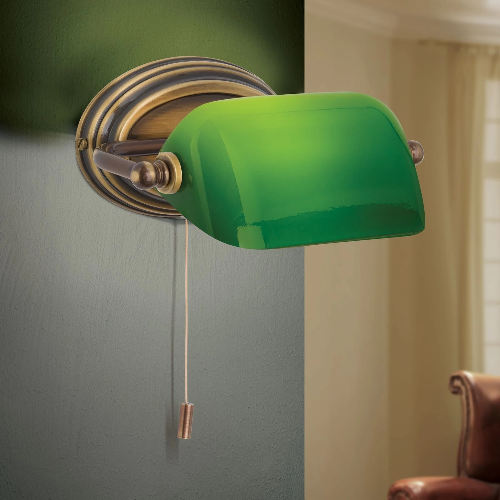 Zidna lampa HARVARD, patina, zeleni stakleni abažur - 2