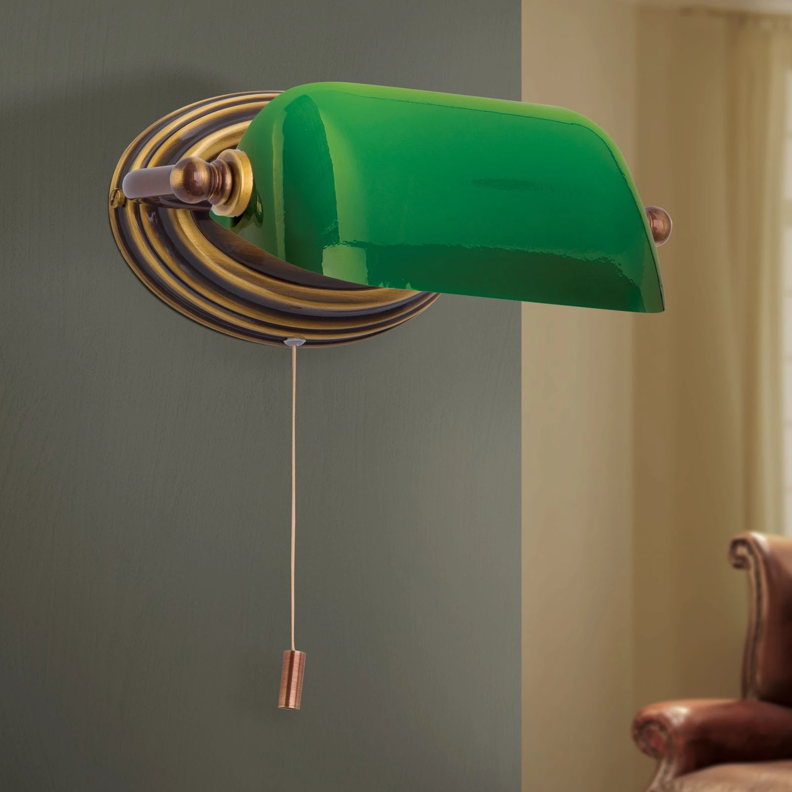 Zidna lampa HARVARD, patina, zeleni stakleni abažur - 3