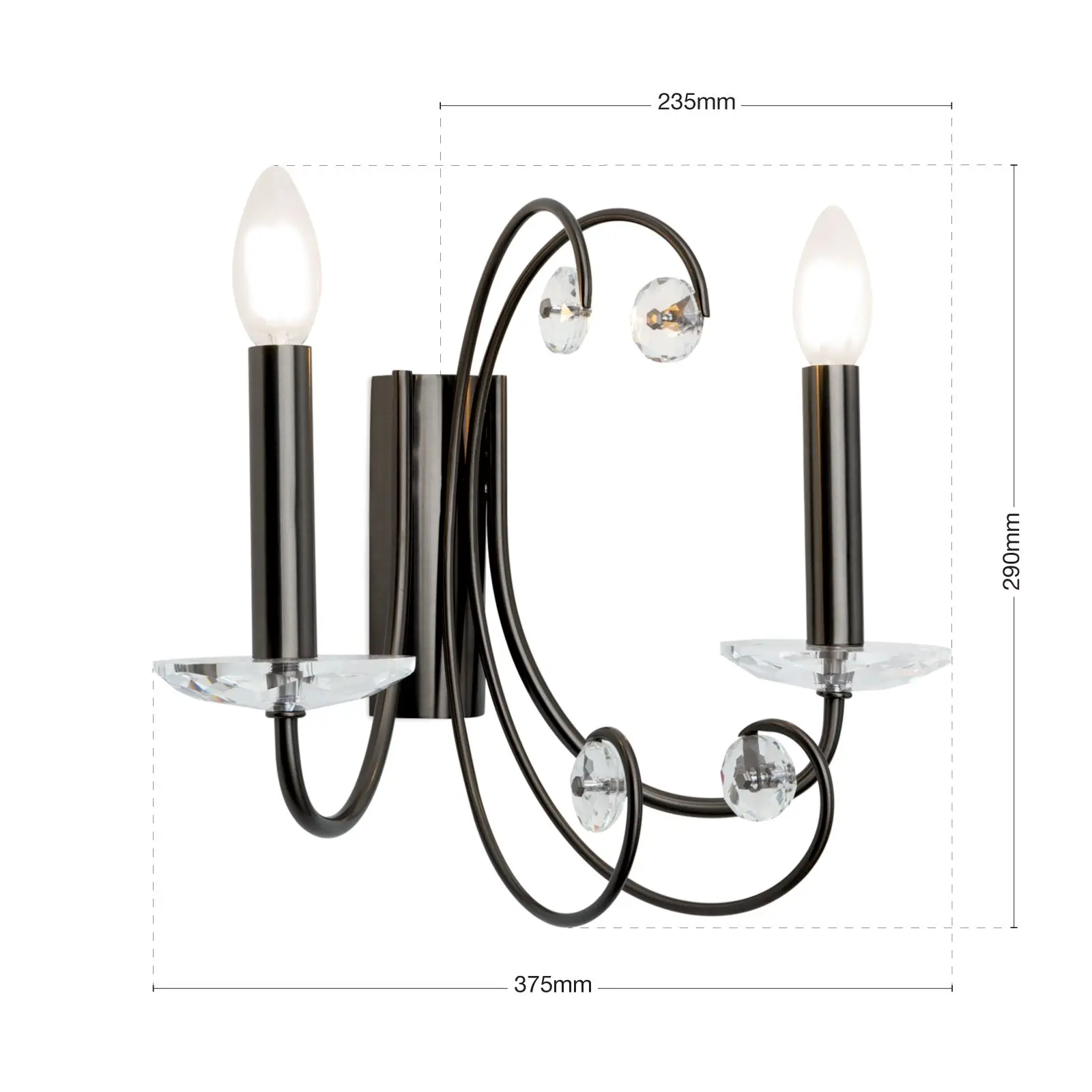 Kristalna zidna lampa ARIANE, 2 izvora svetla, tamni nikl - 10