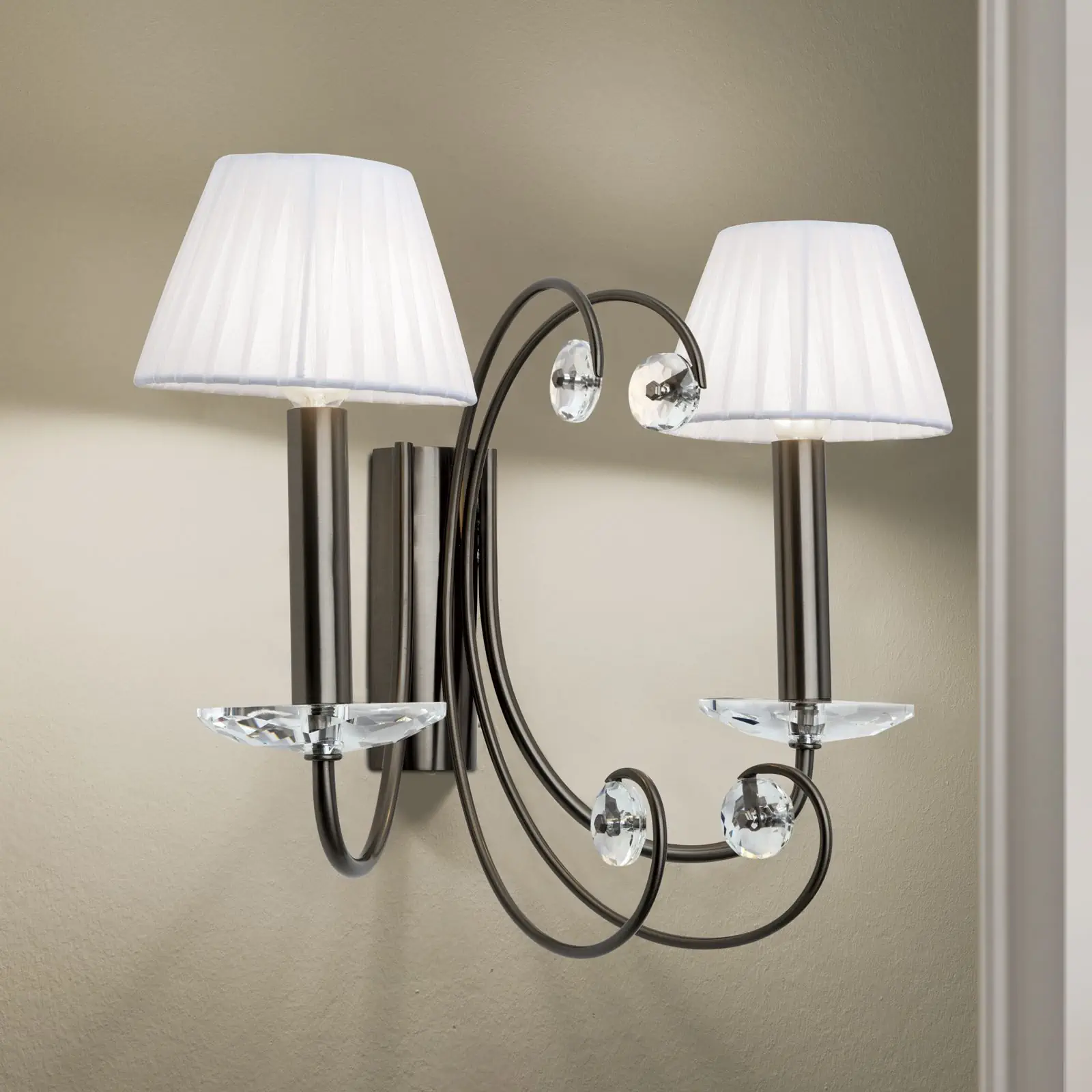 Kristalna zidna lampa ARIANE, 2 izvora svetla, tamni nikl - 2