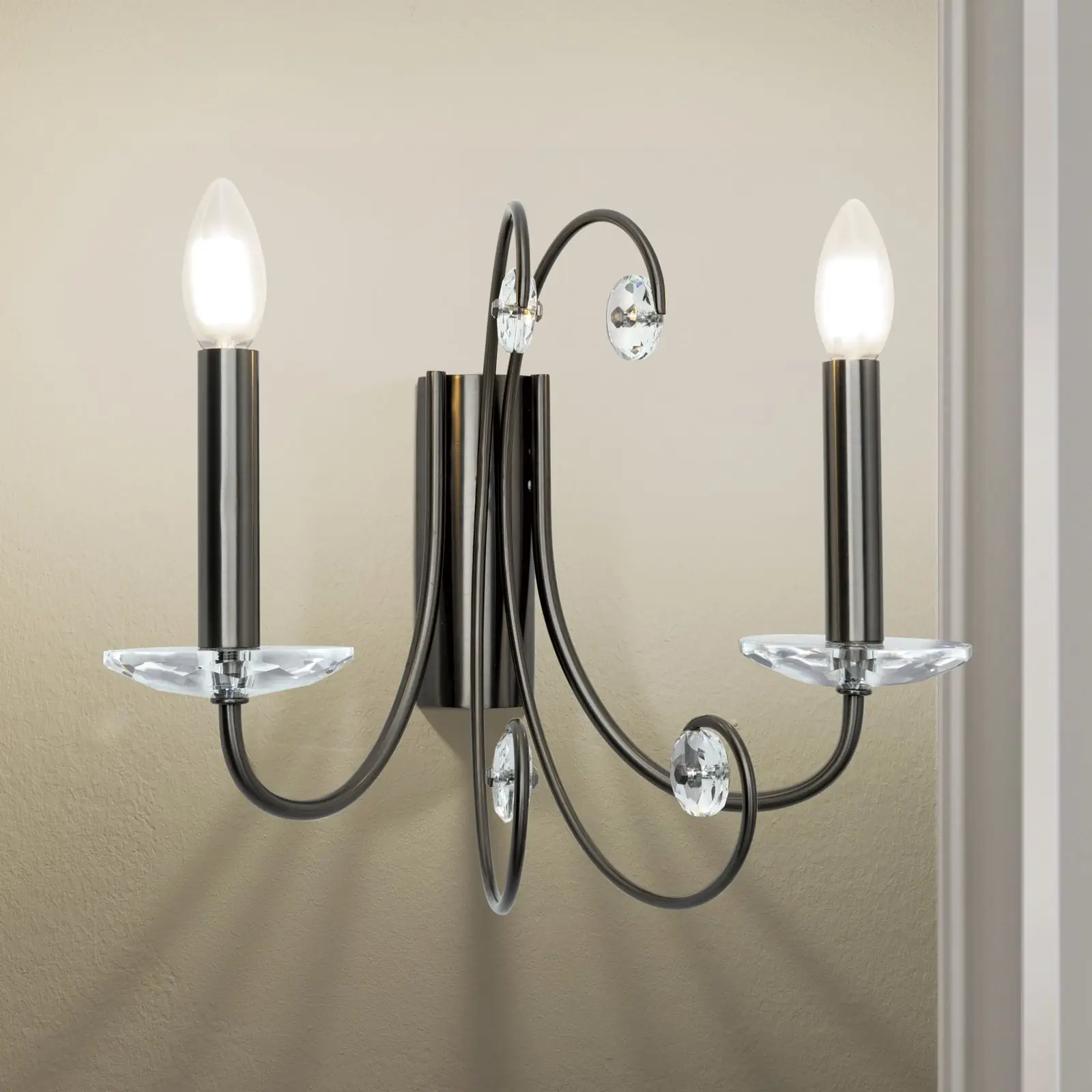 Kristalna zidna lampa ARIANE, 2 izvora svetla, tamni nikl - 3