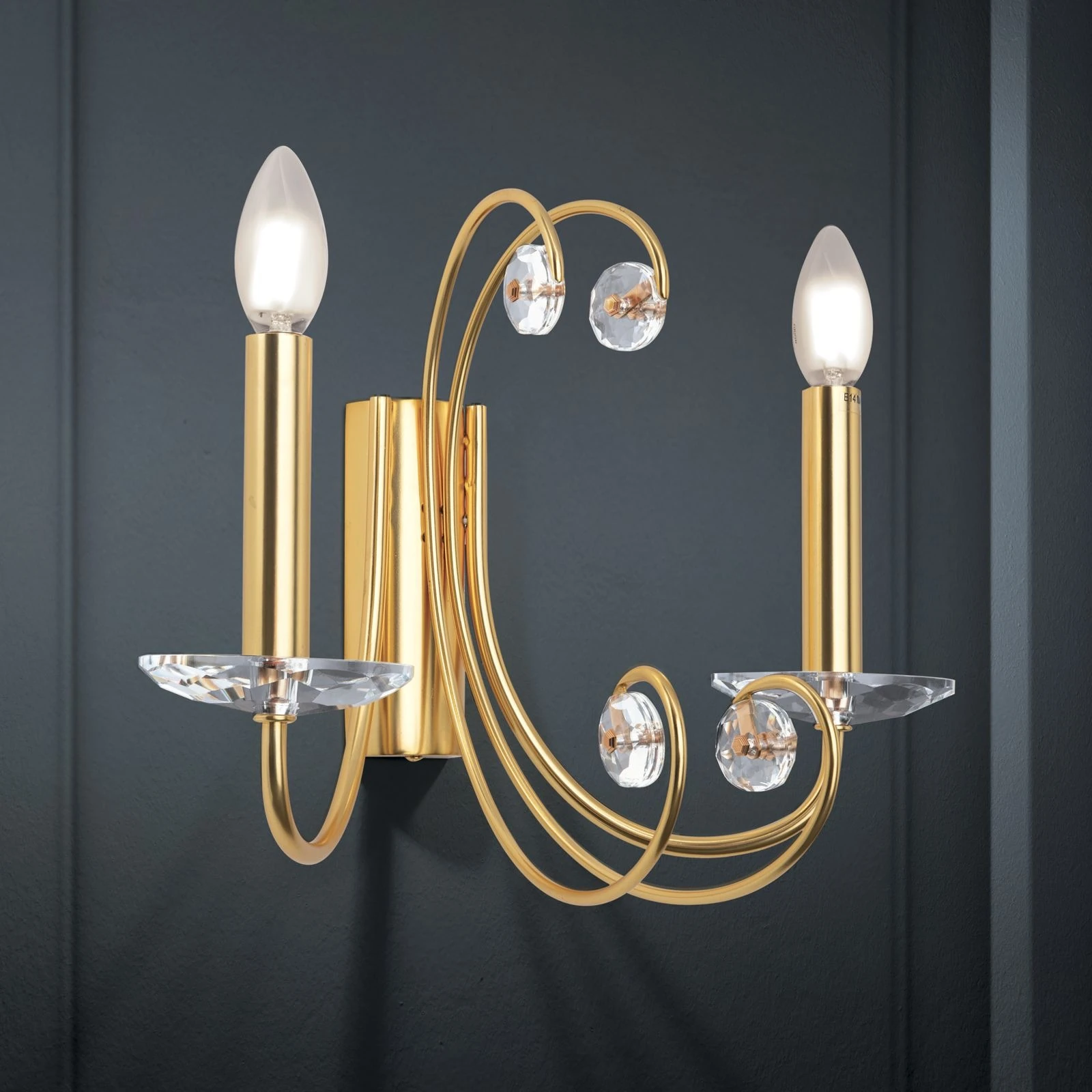 Kristalna zidna lampa ARIANE, 2 izvora svetla, mat zlato - 1