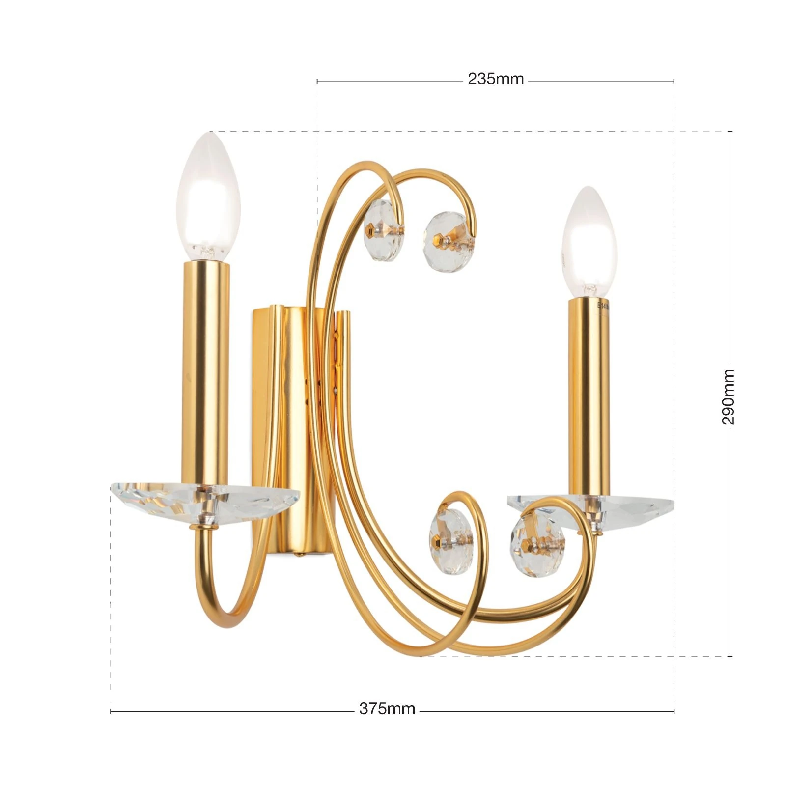 Kristalna zidna lampa ARIANE, 2 izvora svetla, mat zlato - 10