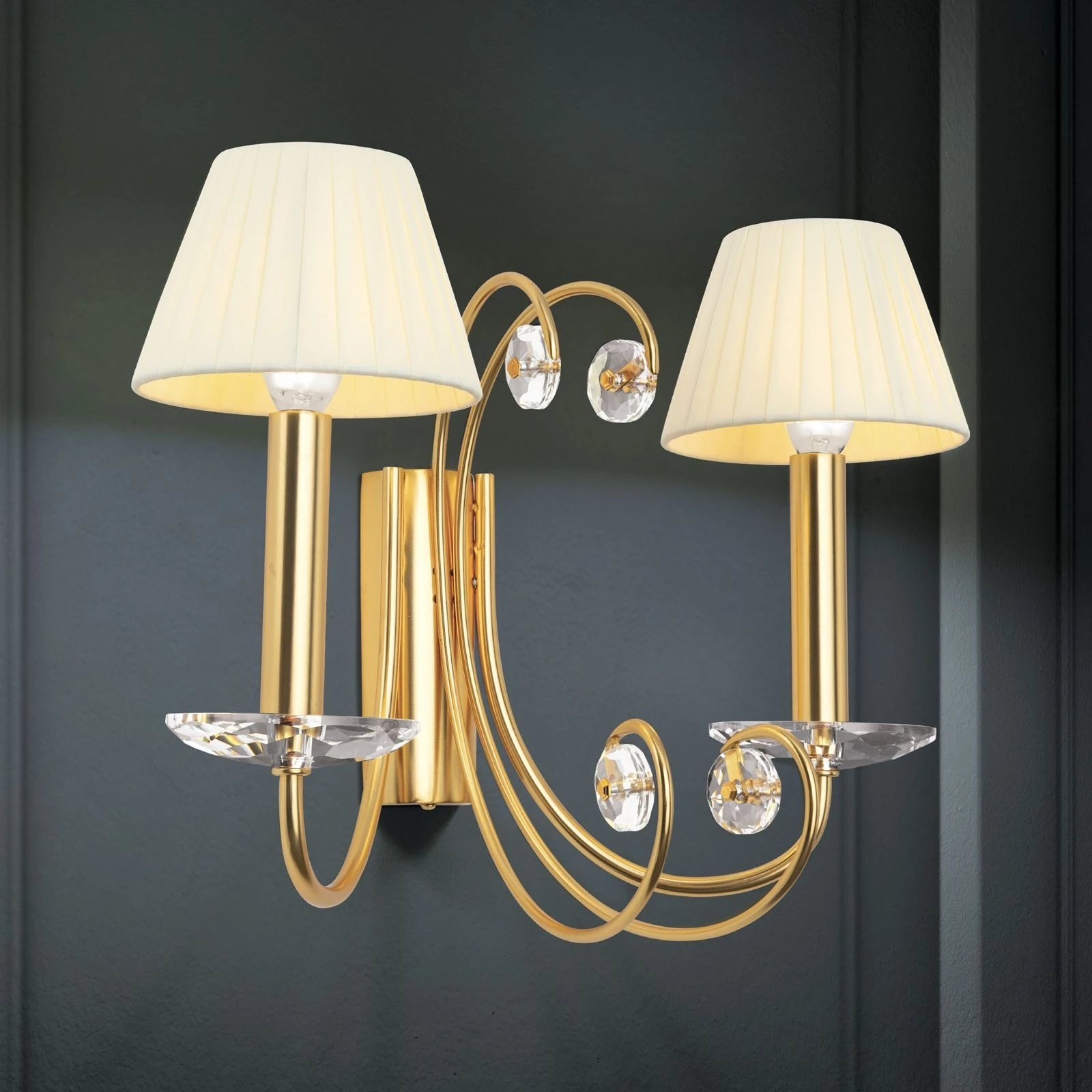 Kristalna zidna lampa ARIANE, 2 izvora svetla, mat zlato - 2