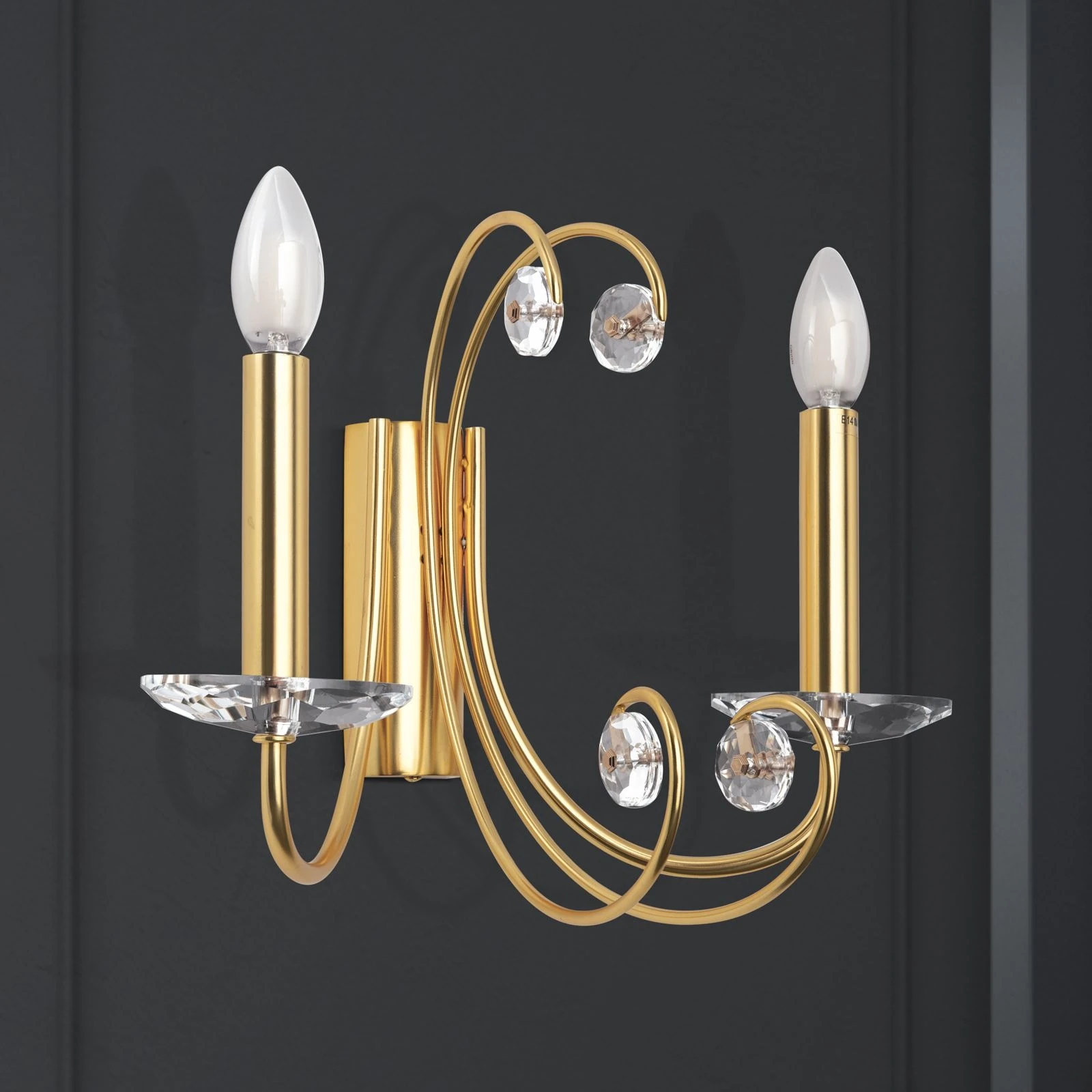 Kristalna zidna lampa ARIANE, 2 izvora svetla, mat zlato - 5