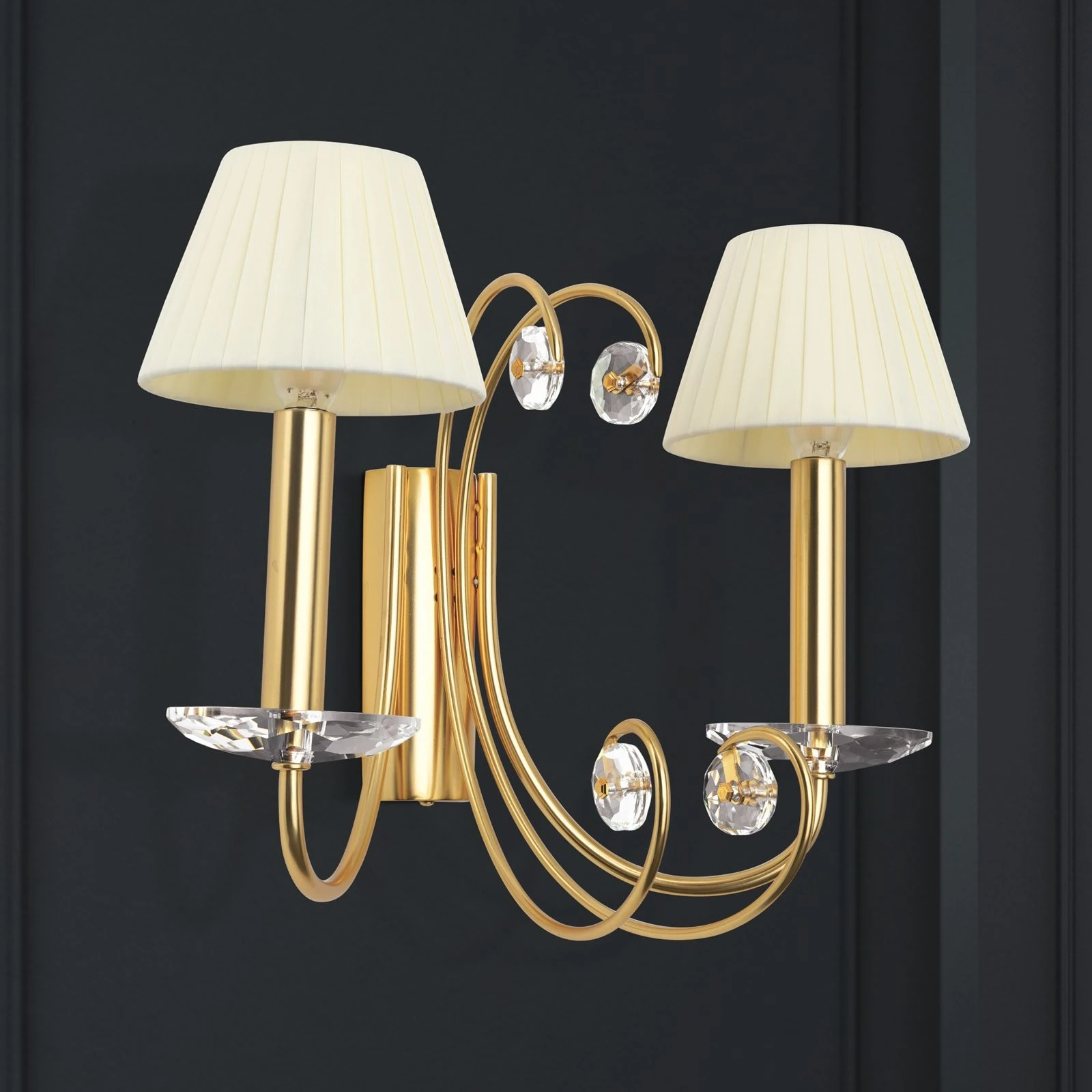 Kristalna zidna lampa ARIANE, 2 izvora svetla, mat zlato - 6
